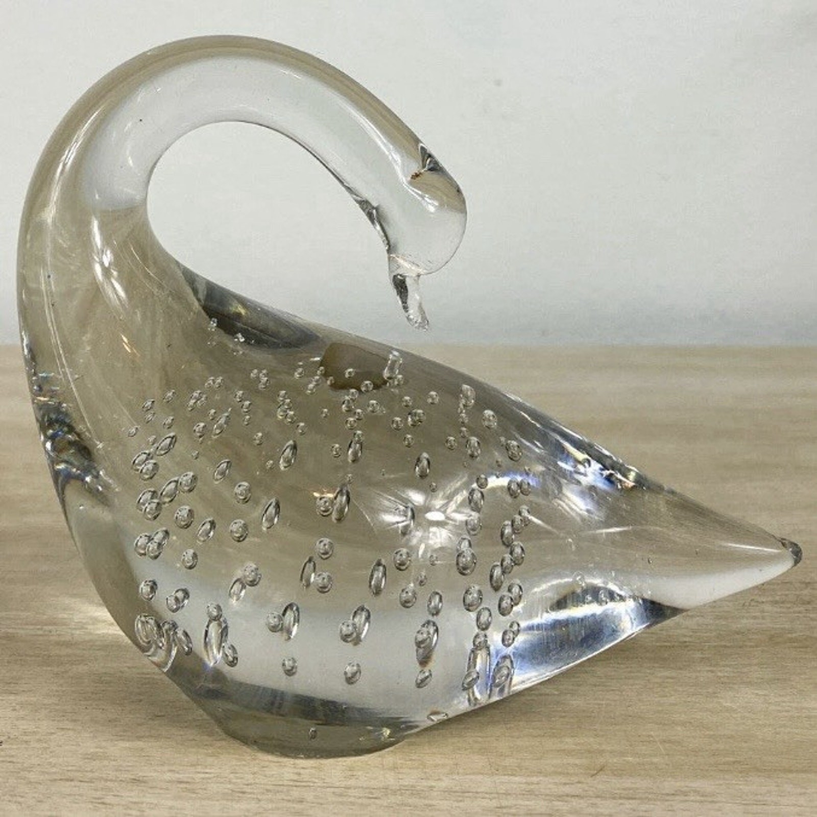 VTG Art Glass Clear Duck Swan Paperweight Bird Figurine Farmhouse Cottage Decor