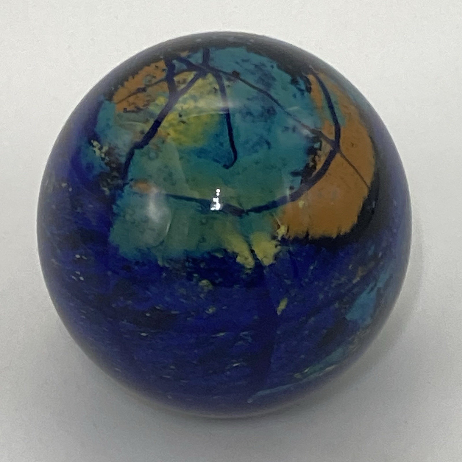3.5″ Art Glass PAPERWEIGHT Round 27 oz. Orb Sphere Blue Green Orange Yellow