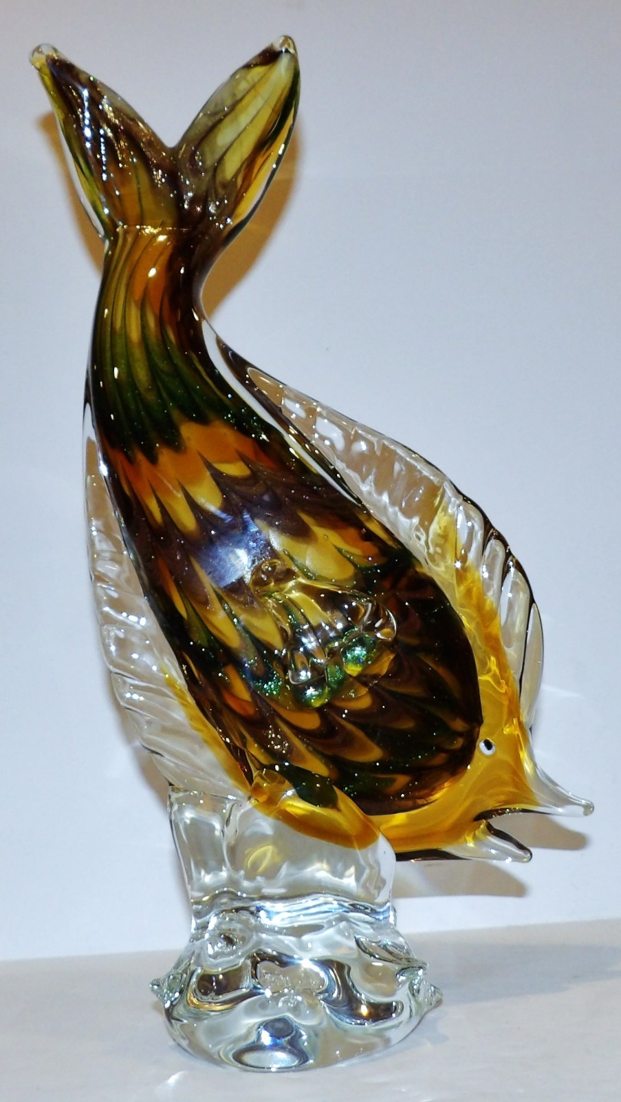 MURANO ART GLASS TROPICAL FISH YELLOW GREEN BROWN AVENTURINE 13″ SCULPTURE
