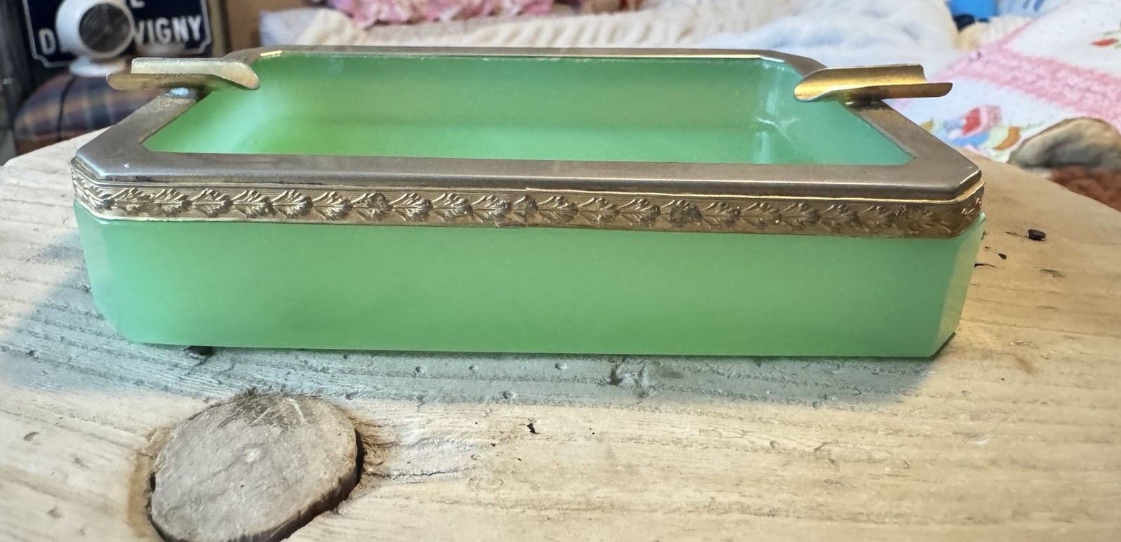 Antique French Opaline Ashtray With Ormulu Excellent Condition