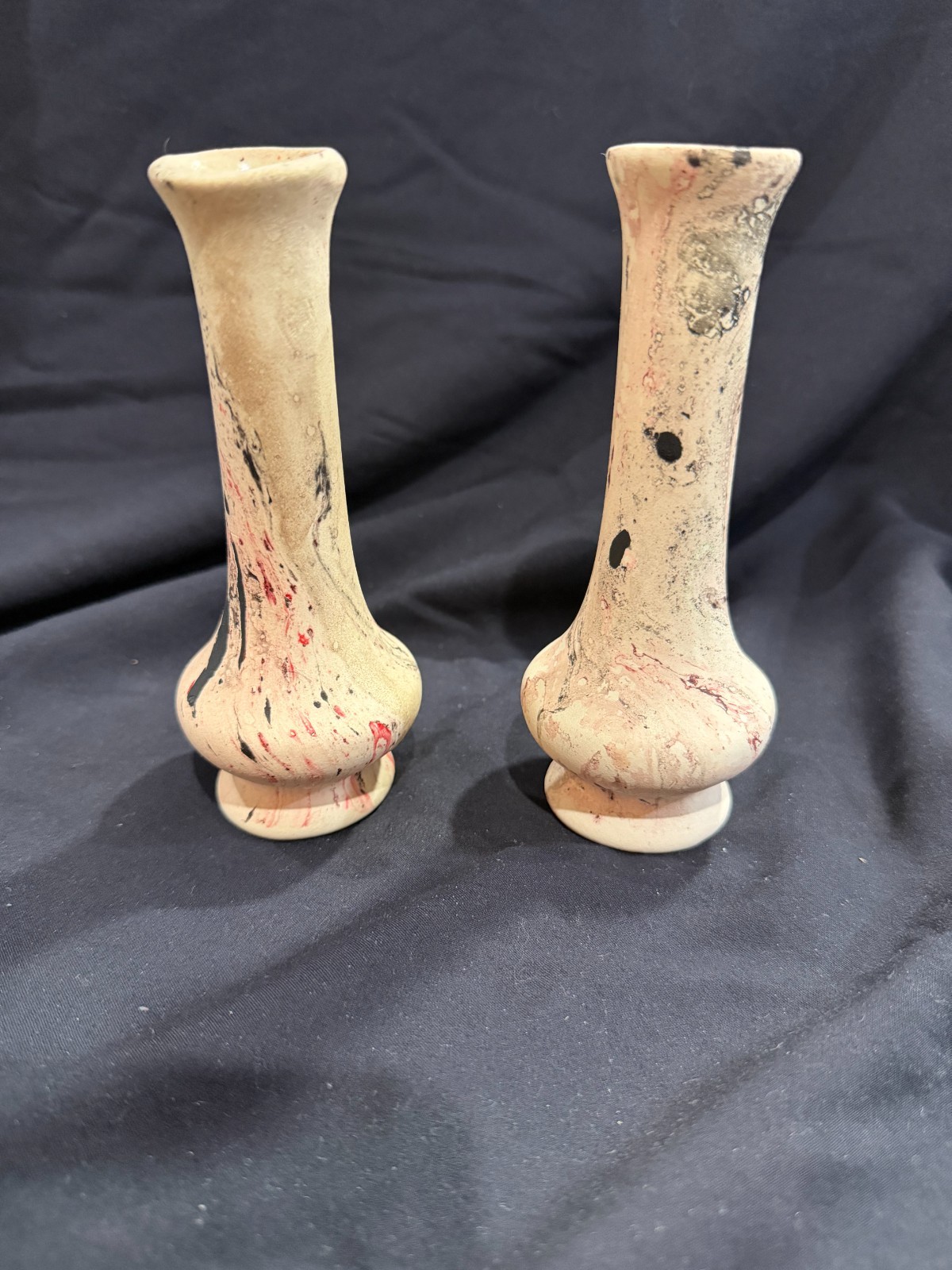 2 Splatter paint vases unmarked 5 1/2 inches tall