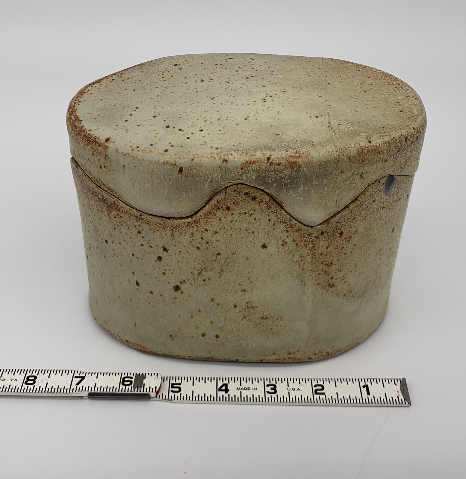 Vintage Stone Pottery 7” Unique Storage Container Box Signed by L. Williams