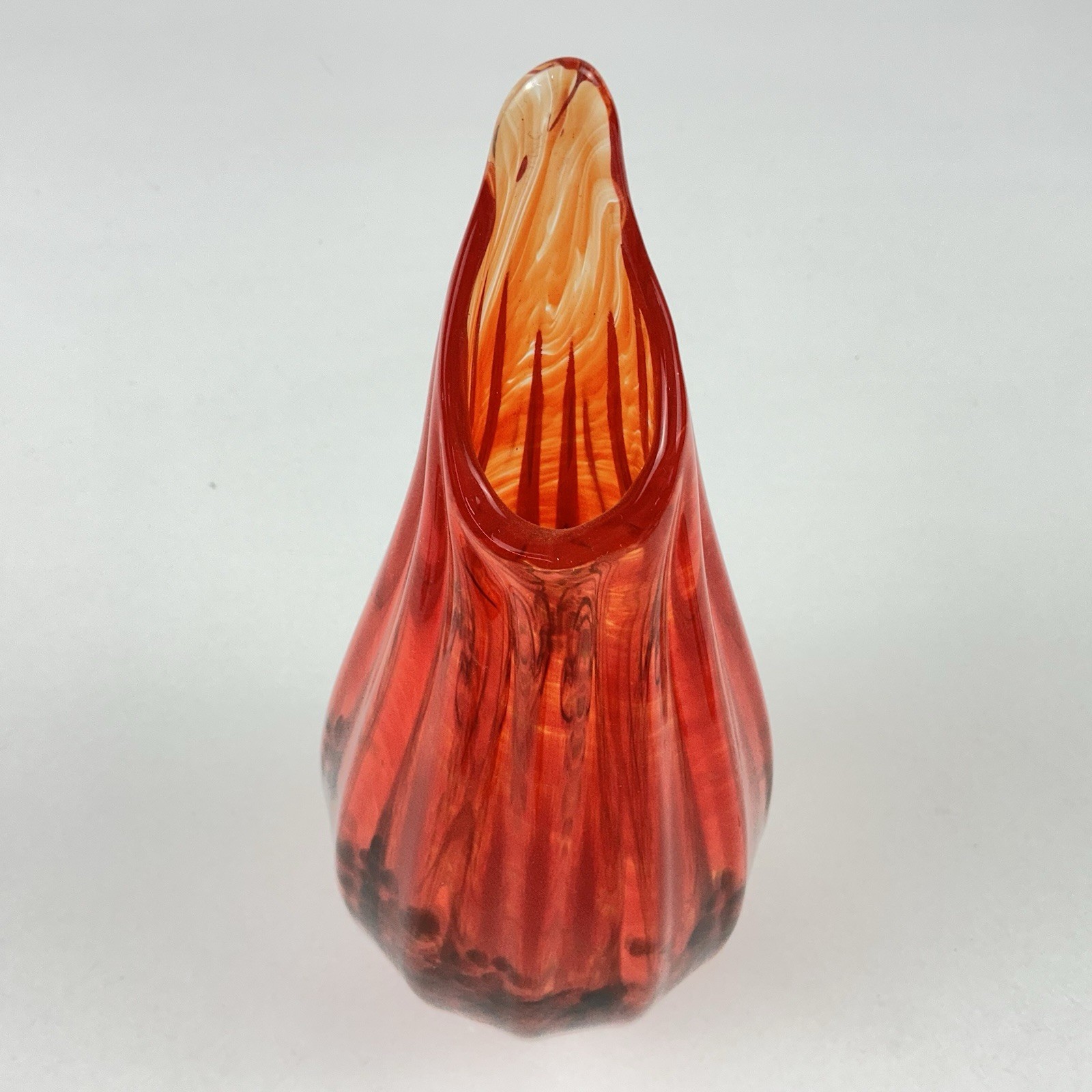 Swung Orange Art Glass Fluted Cocoon Vase Bill Wise Signed Expressions Studio
