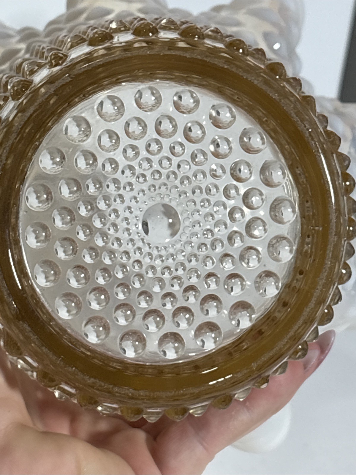 DUNCAN MILLER RUFFLED HOBNAIL Opalescent Peach White Ombré Vase 7.5”