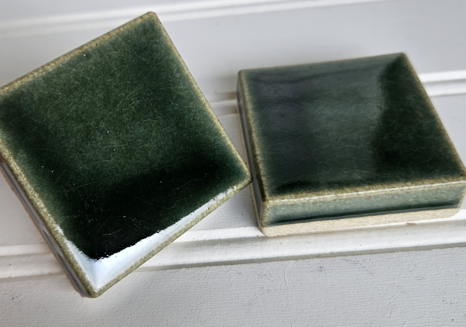 Motawi Tileworks Green Pacific Glazed Glossy Tile Ann Arbor Michigan 2 PC. 2×2
