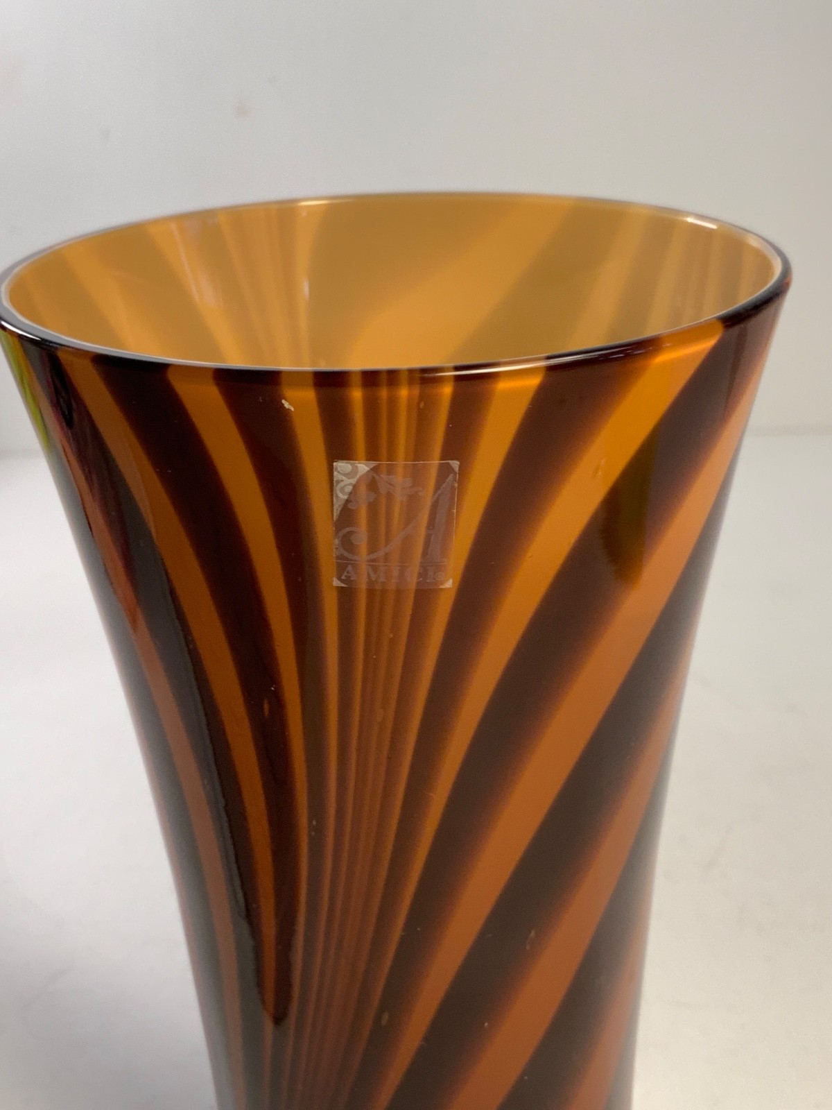 Vintage Amici Amber Brown Glass Swirl Vase 6.5 in.
