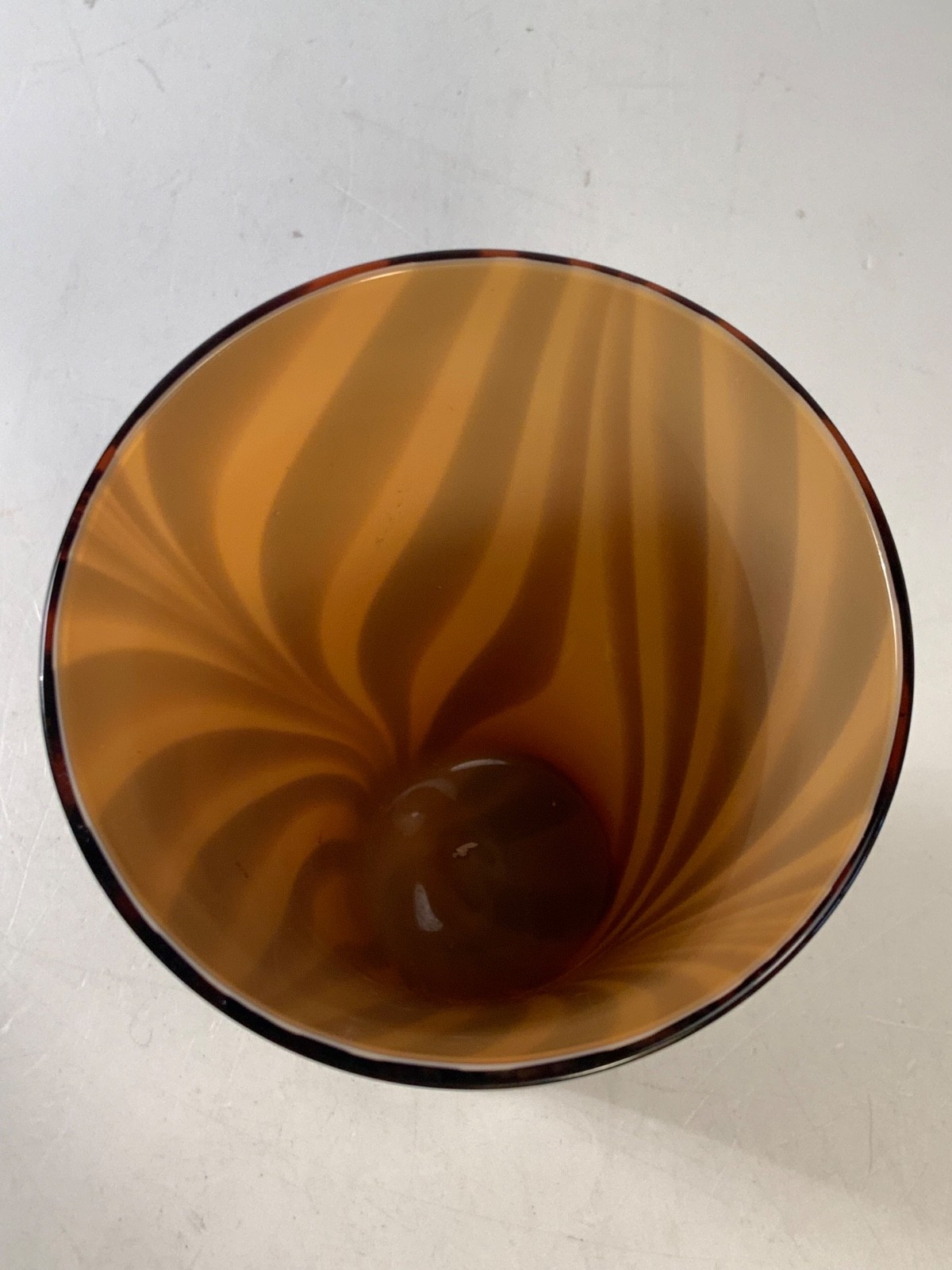 Vintage Amici Amber Brown Glass Swirl Vase 6.5 in.