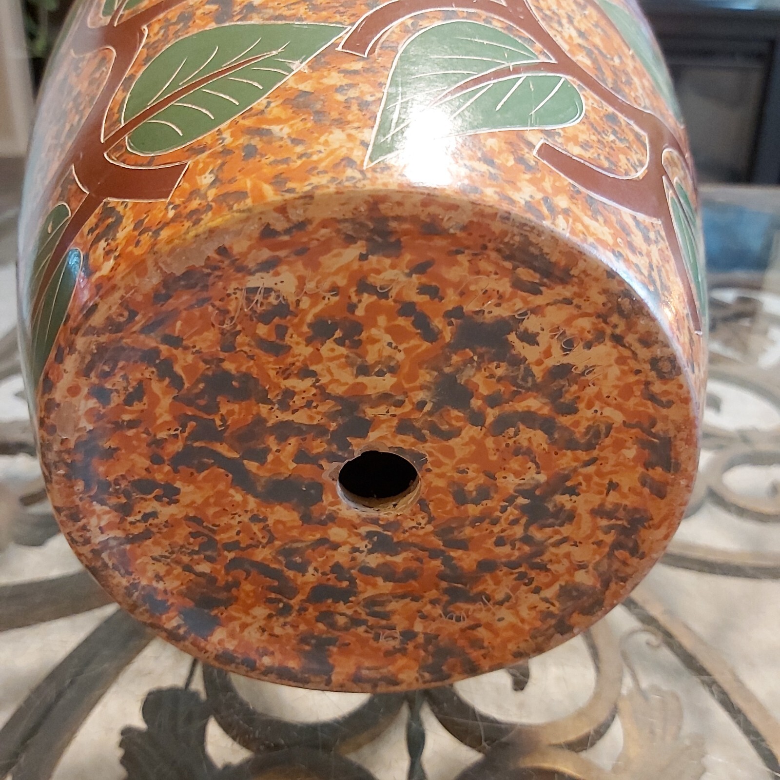 Vintage Handmade Clay Vase Decorated with Parrots And Trees READ