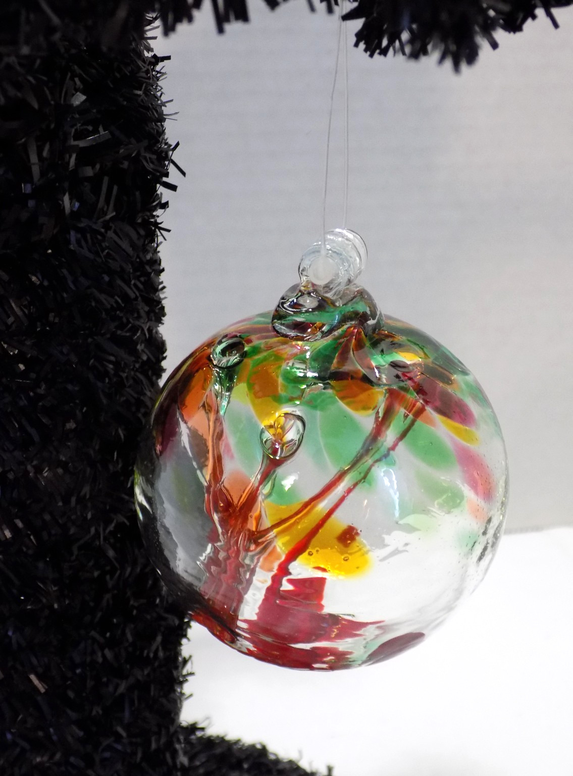 Hand Blown Art Glass Tree of Life Round Orb Ball Ornament Multi Colored