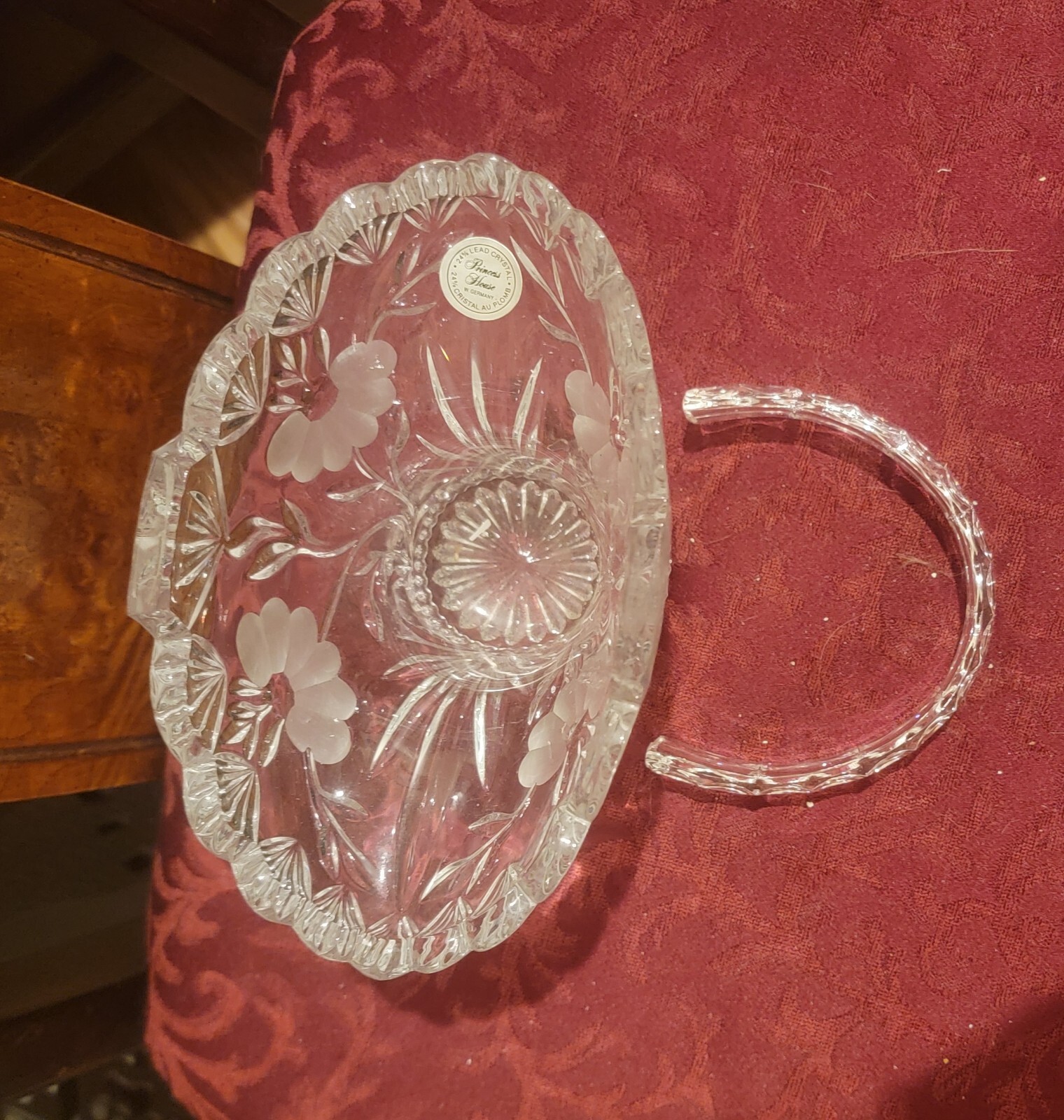 Princess House Crystal Basket pattern Not Used W/sticker 10.5″ x 7 3/4″ Boxed