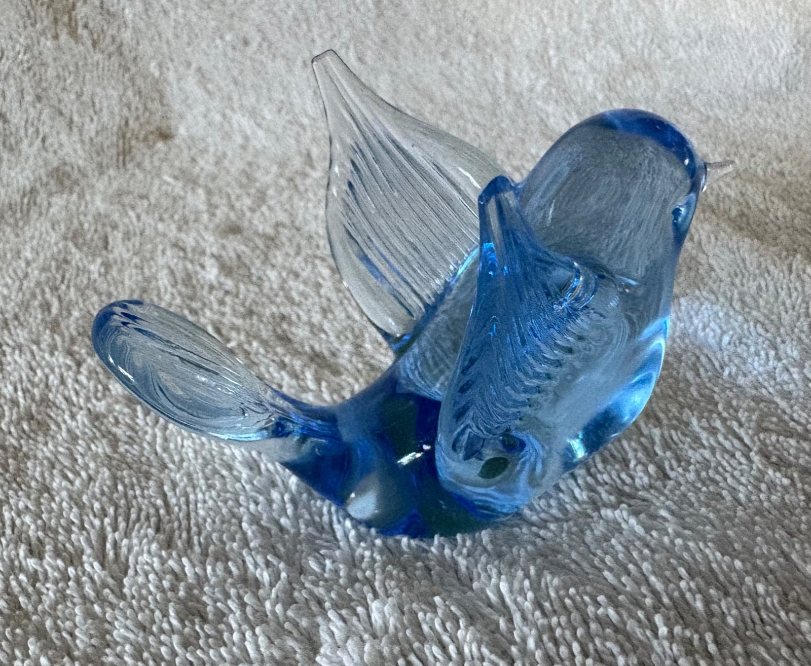 Hand Blown Glass Reijmyre Sweden Glass Chickadee Bird w/Label Blue Vintage