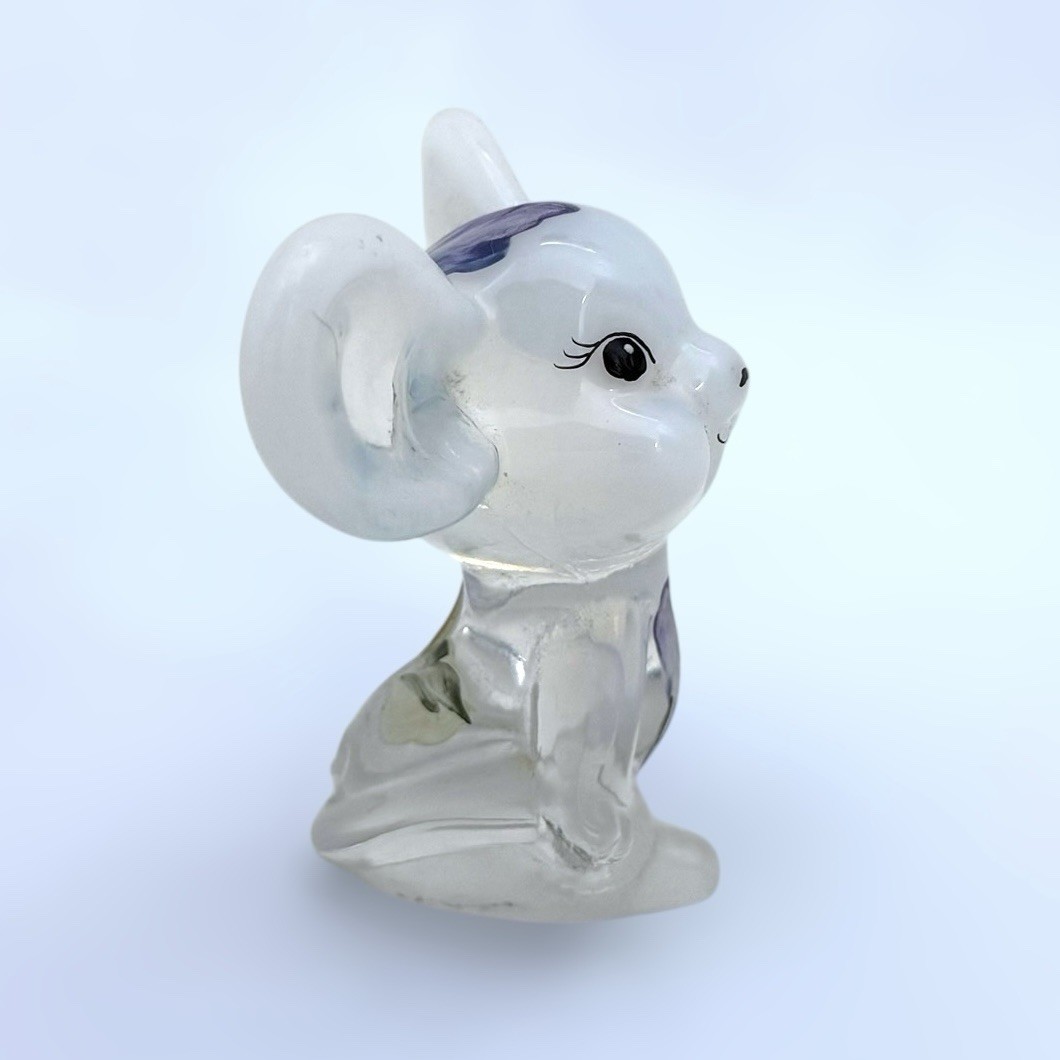 Signed Vintage Fenton Glass Big Eared Mouse Clear Milky White