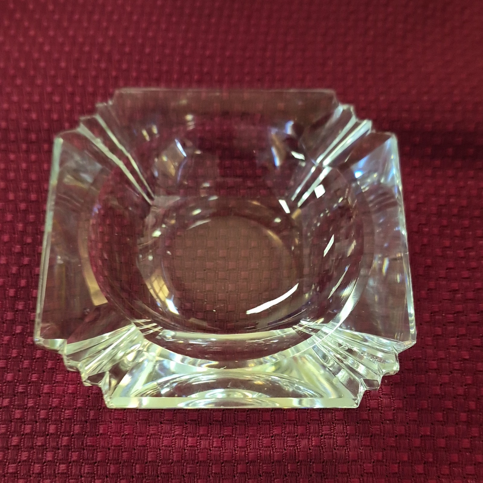 Clear Cut Glass Square Ashtray w/ Cigarette Rests Approx 4 in Clear Glass