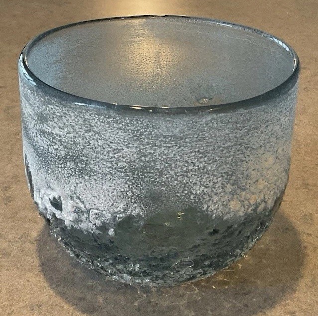 STUDIO ART GLASS :: 4 1/4” OCEAN INSPIRED BOWL VASE Sandcast Textured Frosted