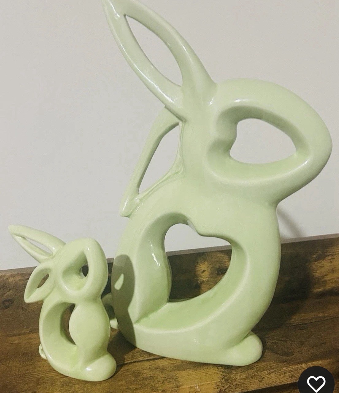 Light Green Ceramic Bunny Figurine Set of 2 Glossy Decorative Easter Rabbits