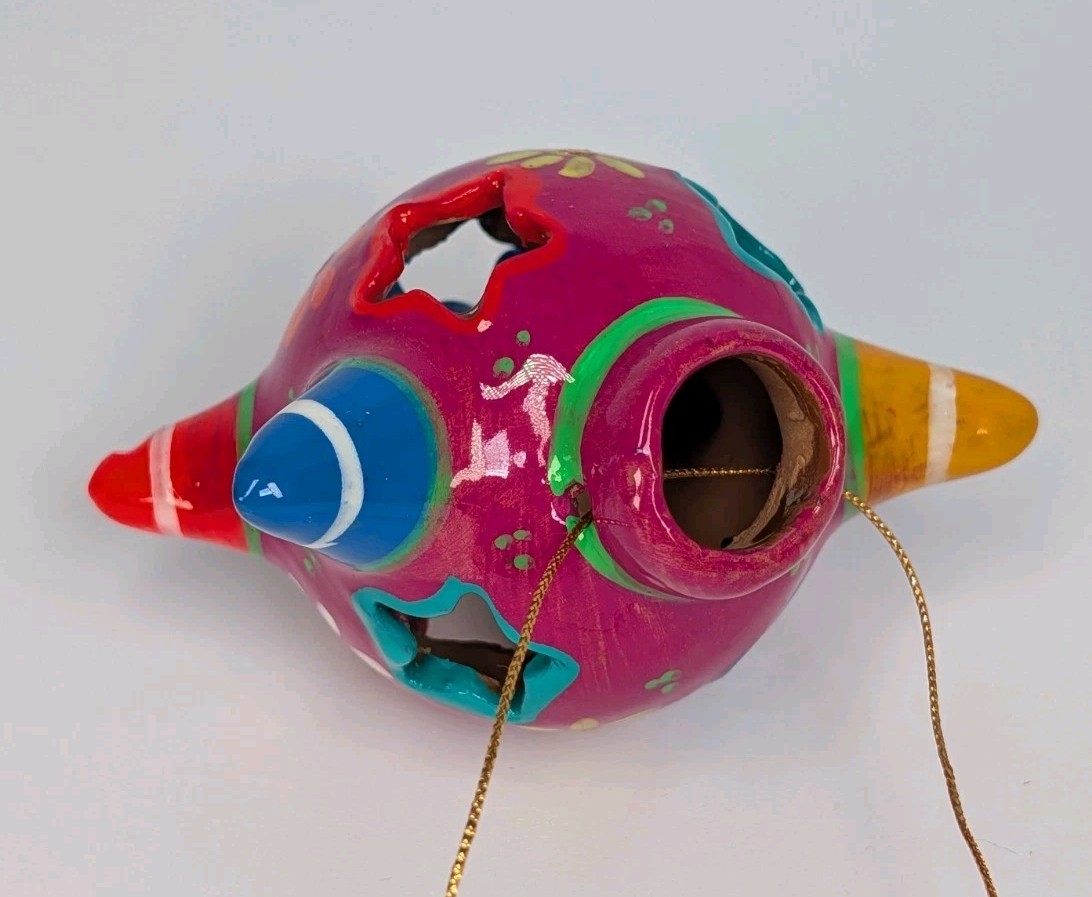 Mexican Handpainted Clay Terra Cotta Multicolored Pinata Star Ornament
