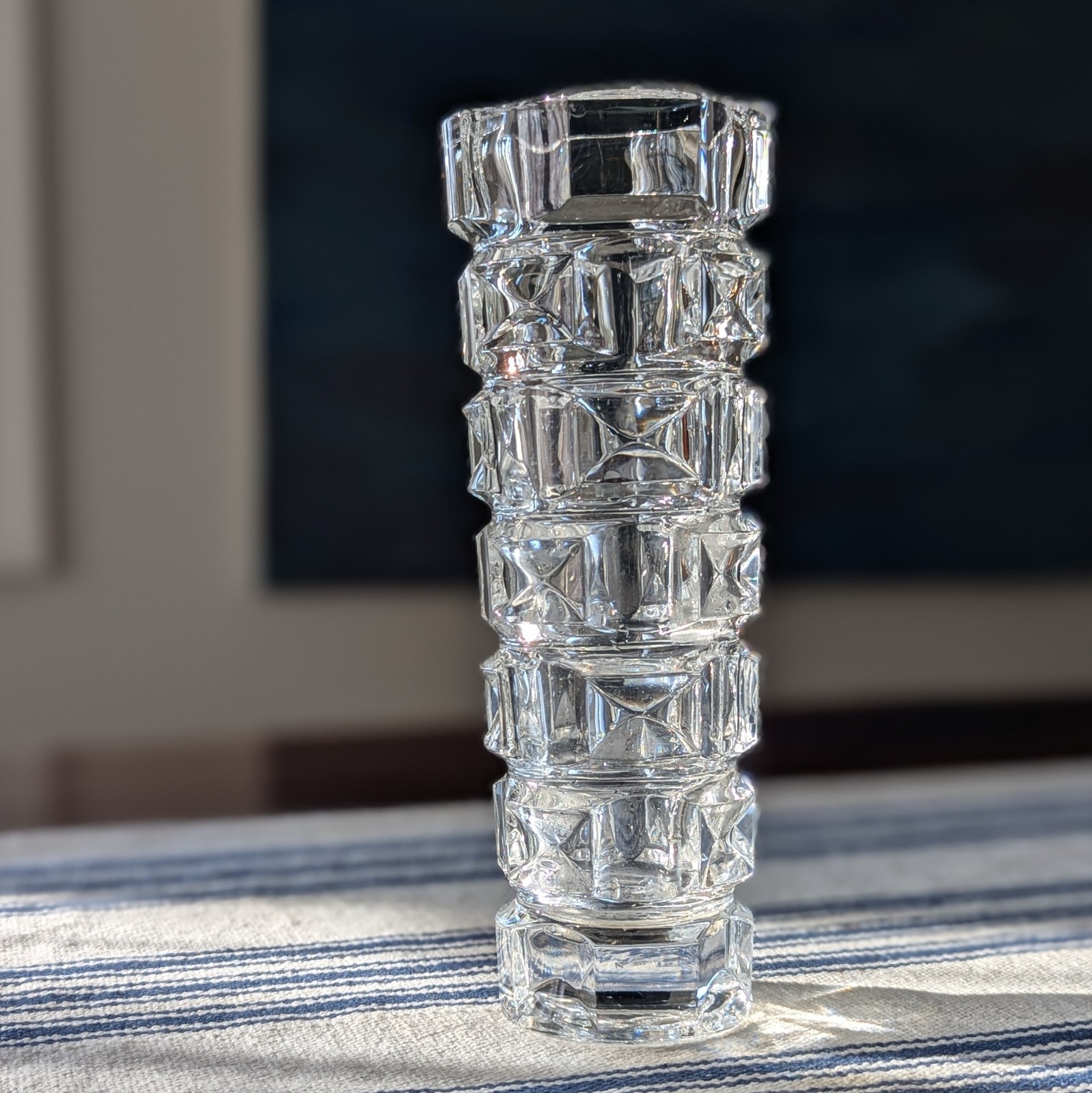 VTG MCM French Cristal D’Arques Heavy Lead Crystal Block Vase Cubist Brutalist