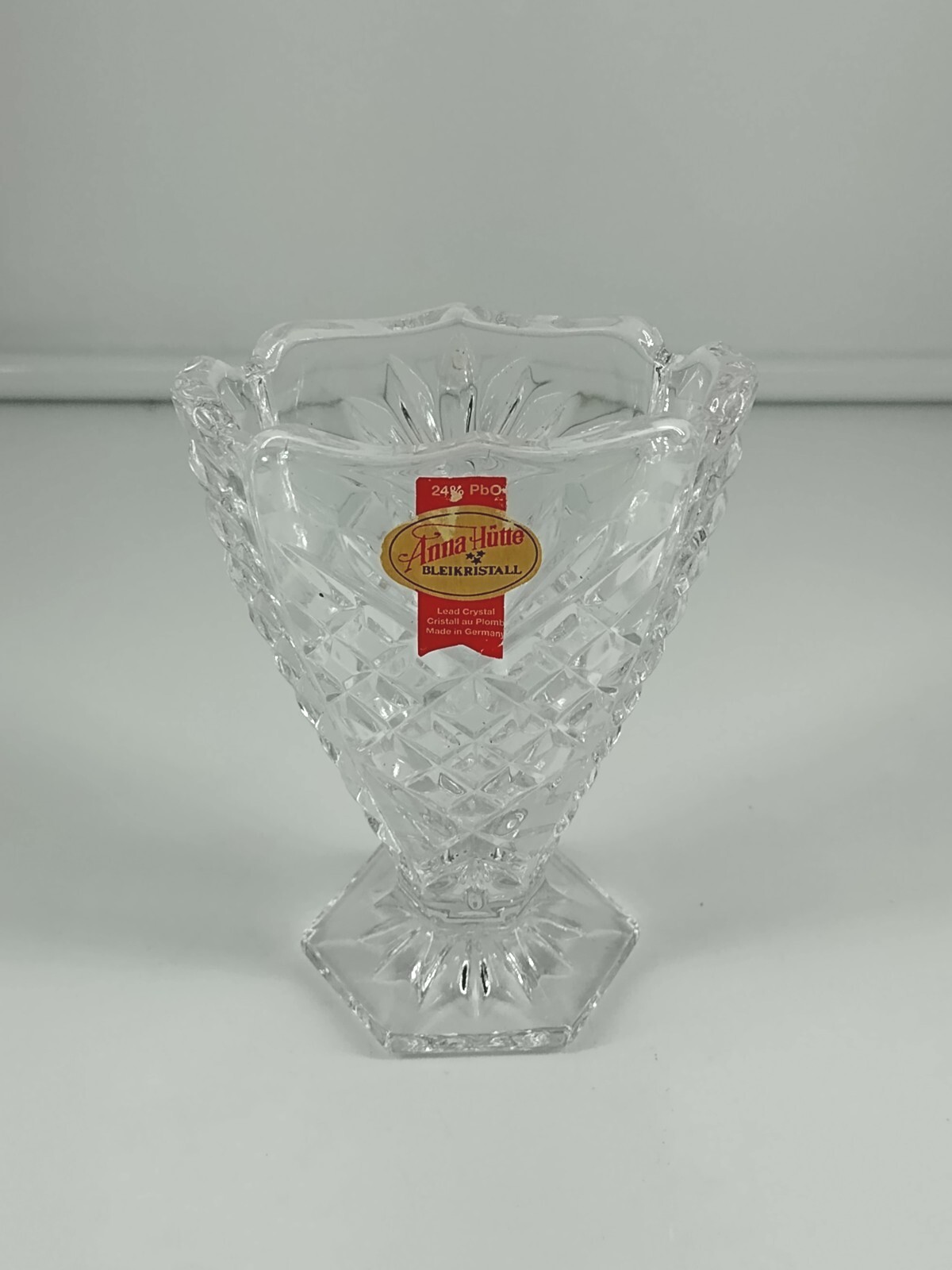 Anna Hutte Bleikristall Lead Crystal Clear Glass Fan Vase Germany 4.25″ Tall
