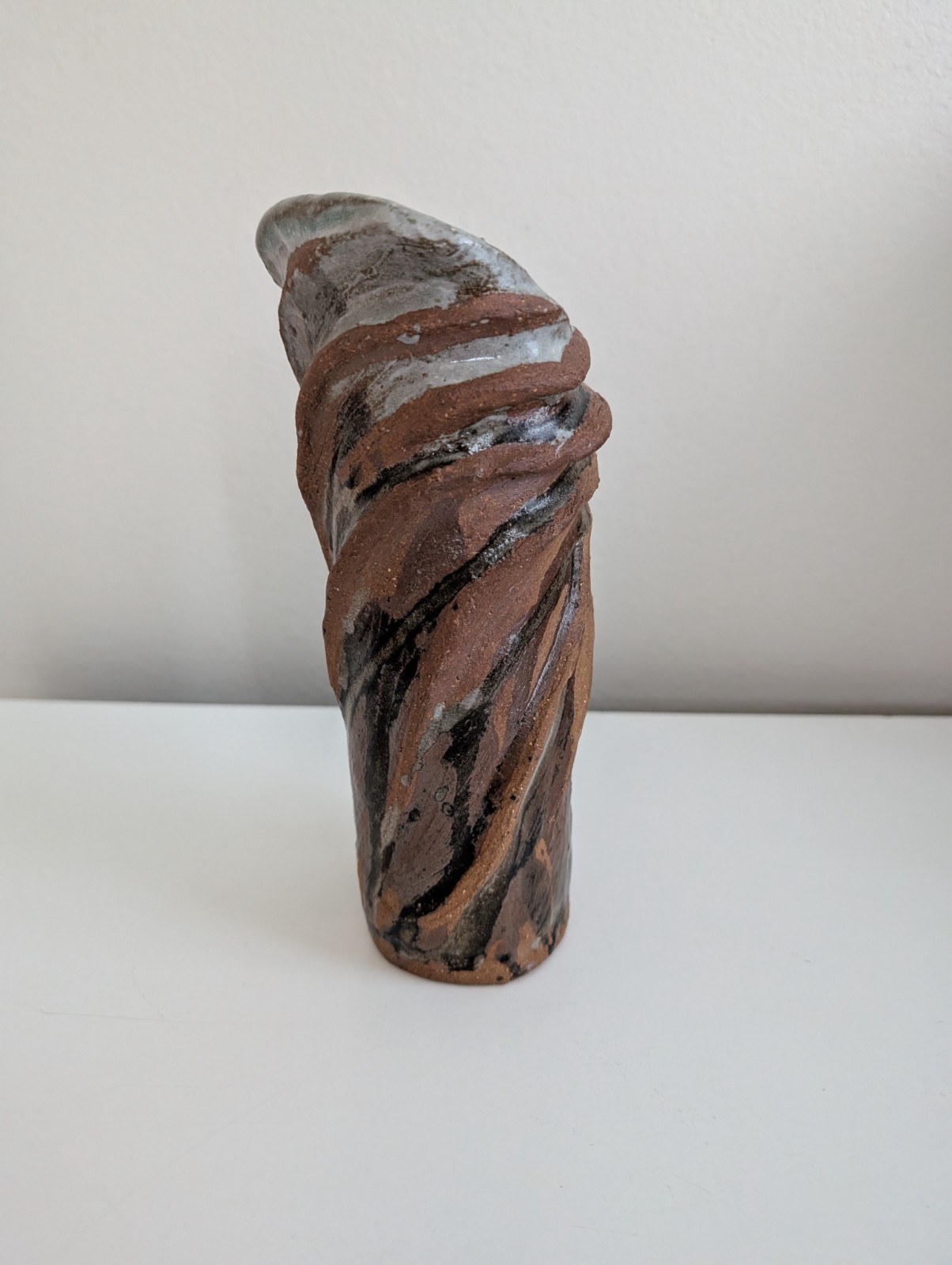 Art pottery vase textured wabi-sabi twisted coils rustic primitive brown grey