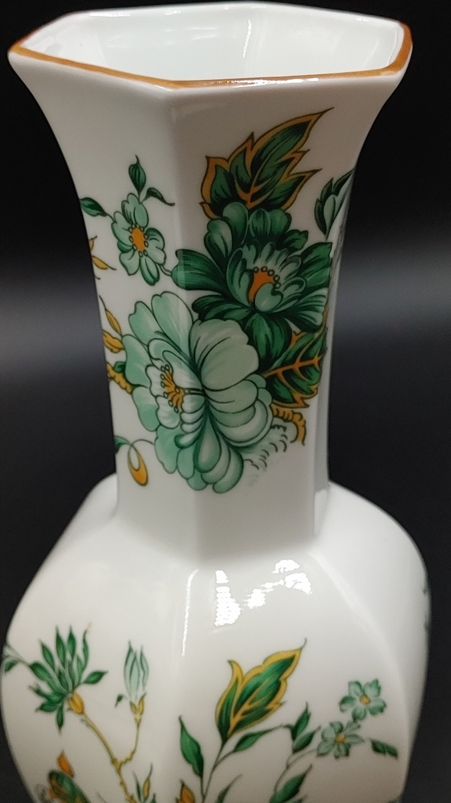 Crown Staffordshire Kowloon Fine Bone China Vase Floral Green Yellow England