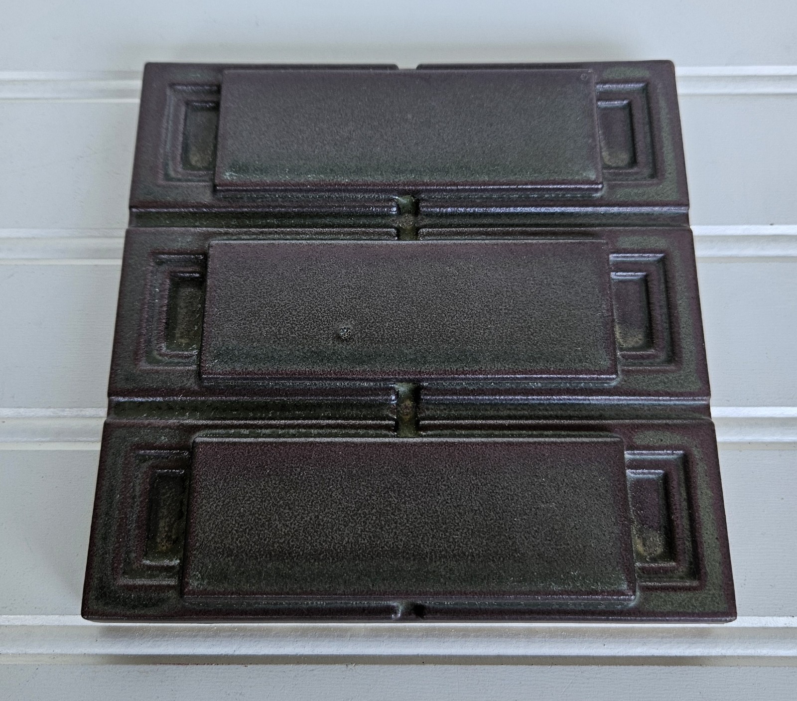 Motawi Tileworks Storer Triplet Burgundy Metallic Brown Ann Arbor MI. 6×6