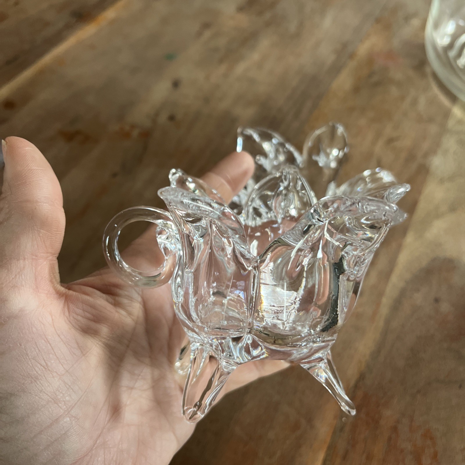 Vintage Lead Crystal Glass Flower Hand Crafted Riekes Chalet Trinket Holder Set