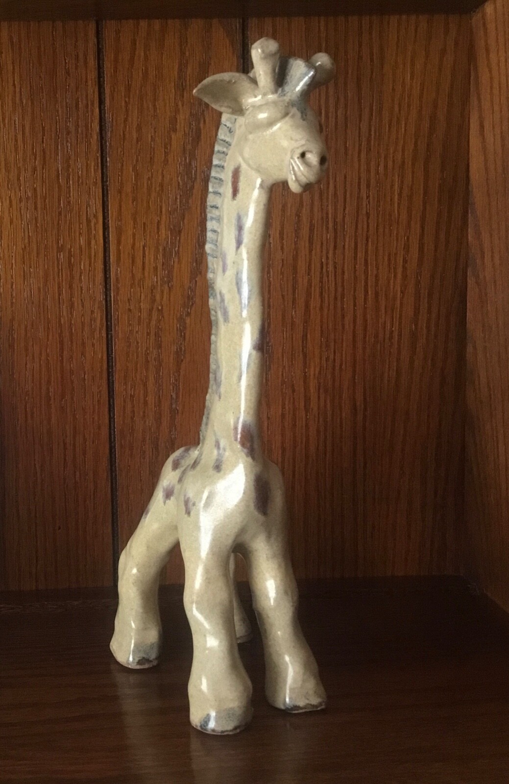 Art Pottery Giraffe Figurine Glazed 10” Tall Vintage