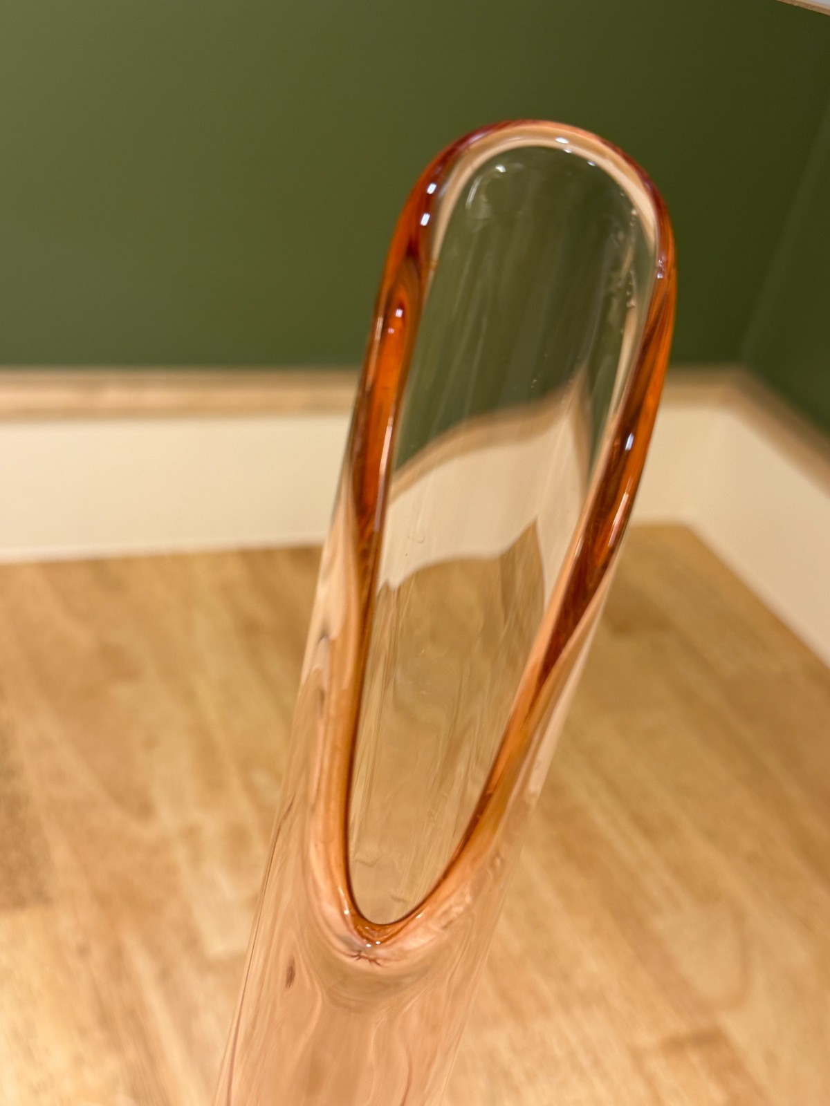 Vintage L.E. Smith Style Peach Pink 6 Petal Swung Glass Vase 15.5” HTF MCM