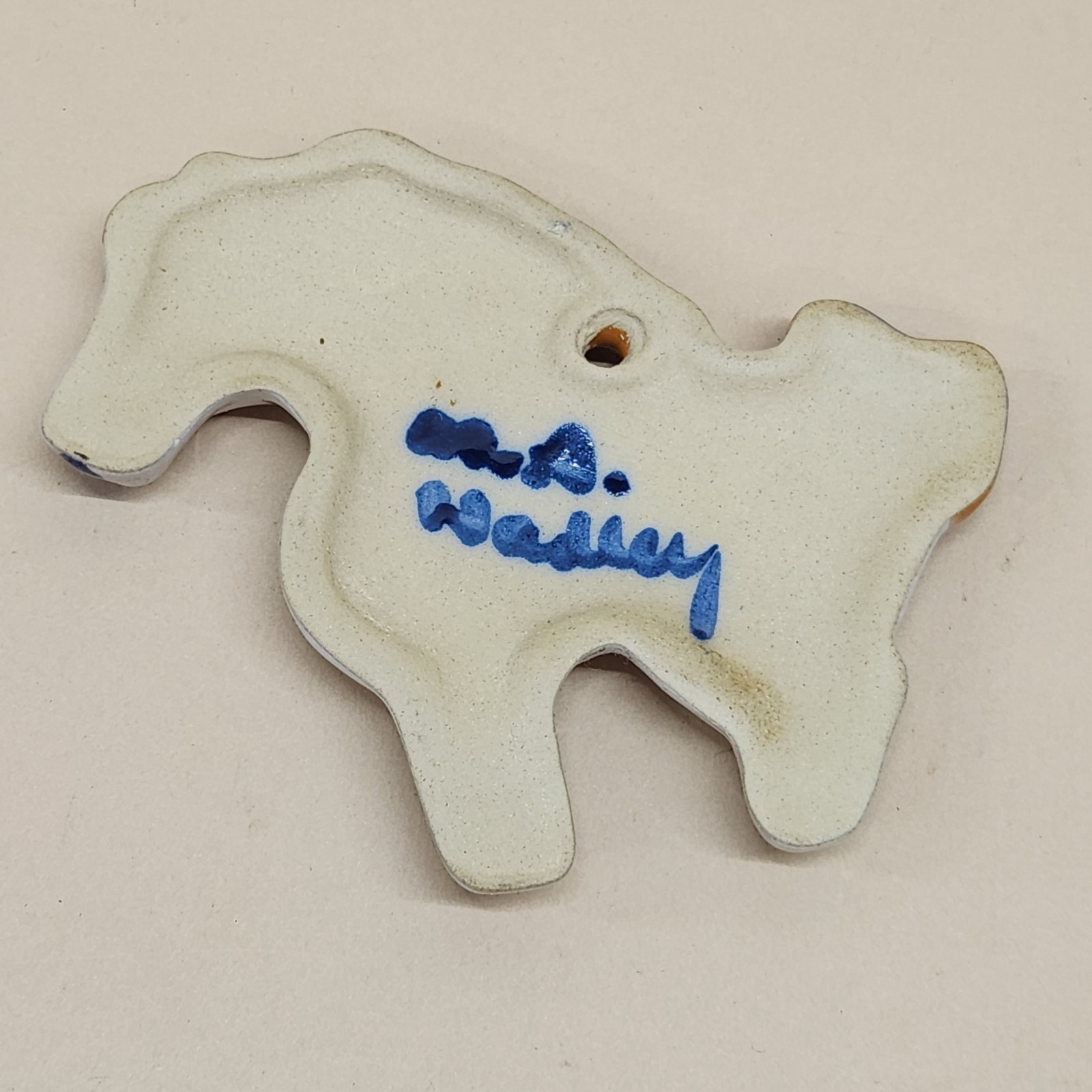 Vintage MA Hadley Pottery USA Christmas Horse Ornament Brown Spots Holiday