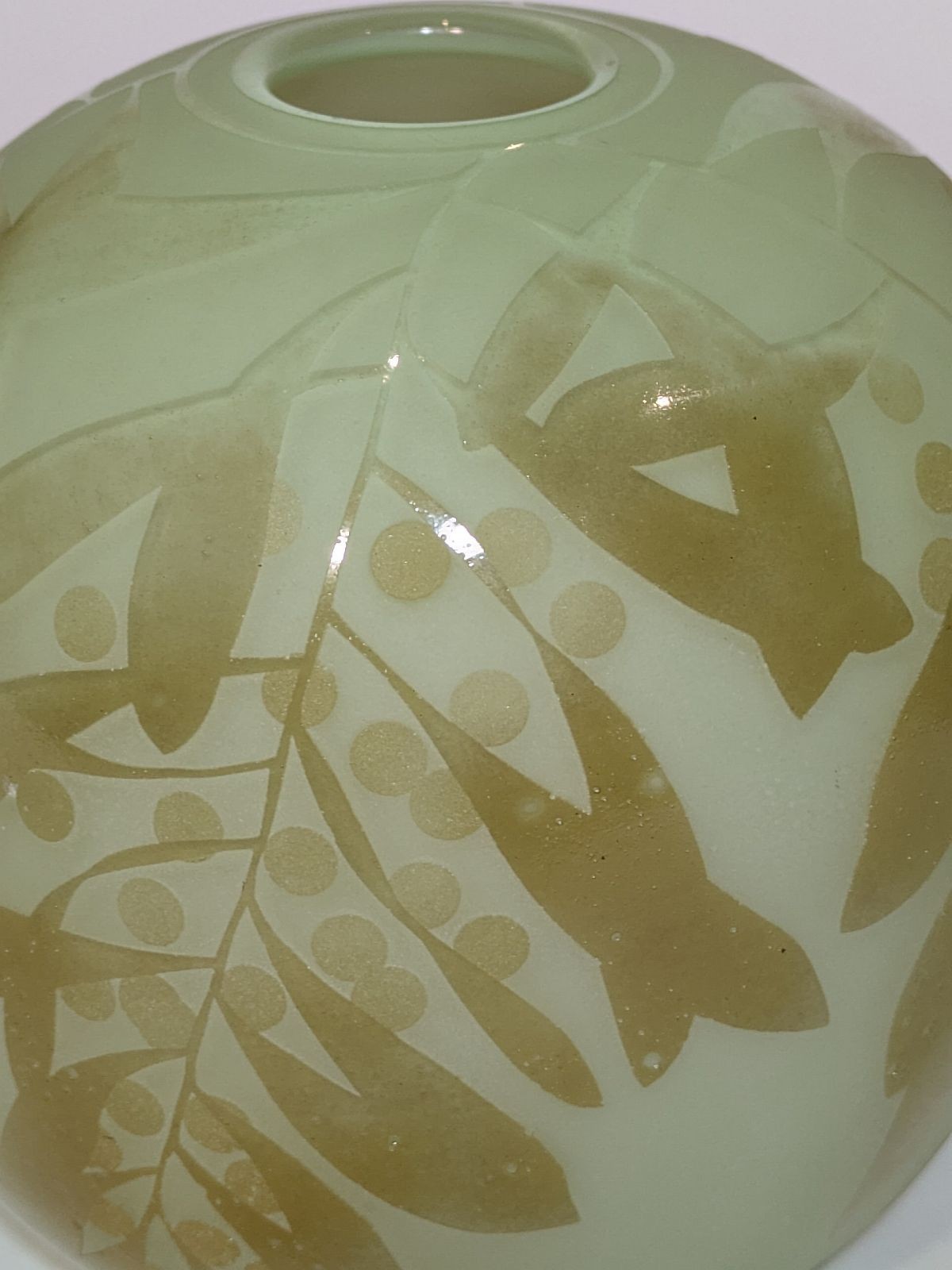 Signed Amanda Louden Glass Vase— Wattle Leaves — Australian Studio Glassblower