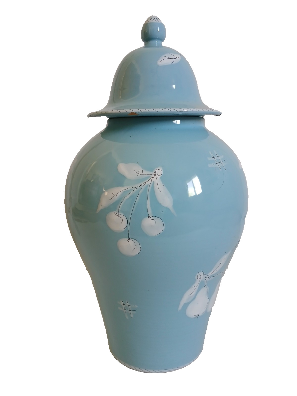 Large Hand Painted Blue Ginger Vase Made in Italy / 22.5″ by 7″