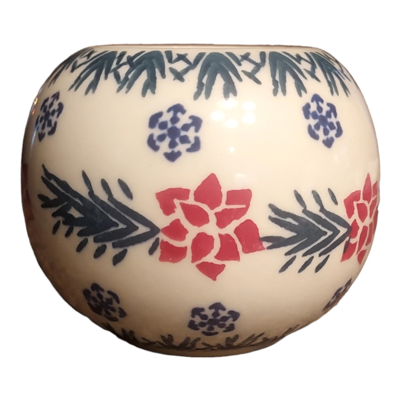 Boleslawiec Polish Pottery Tea Light Candle Holder 2.5″ Holiday Blue Green Red