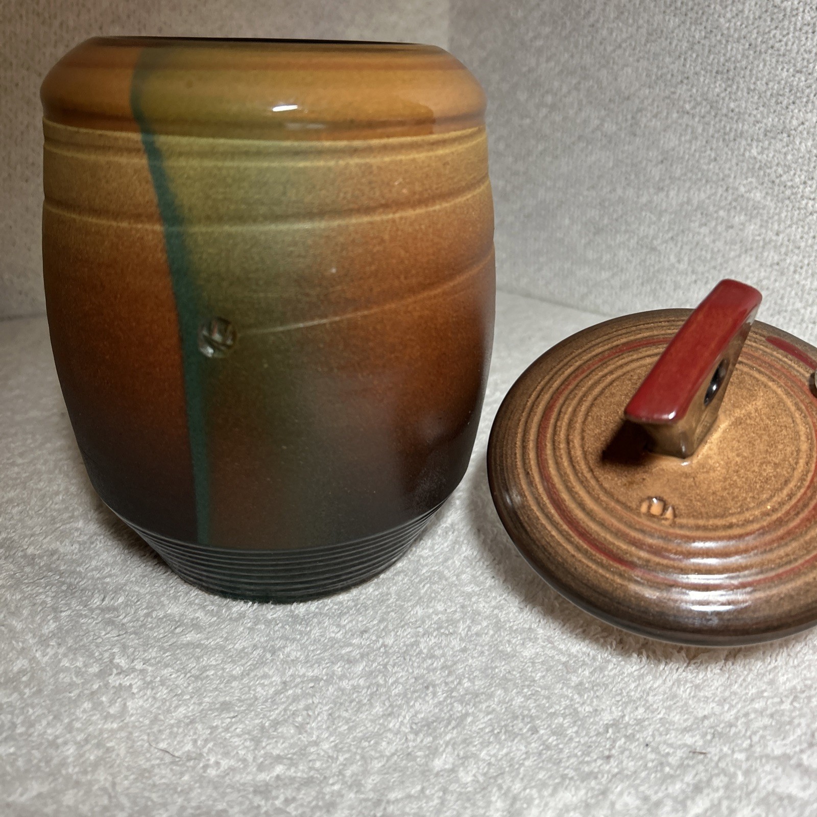 Galaxy Mountain Scape Ceramic Spray Painted Kiln Glazed Top, Lid & Inside Jar