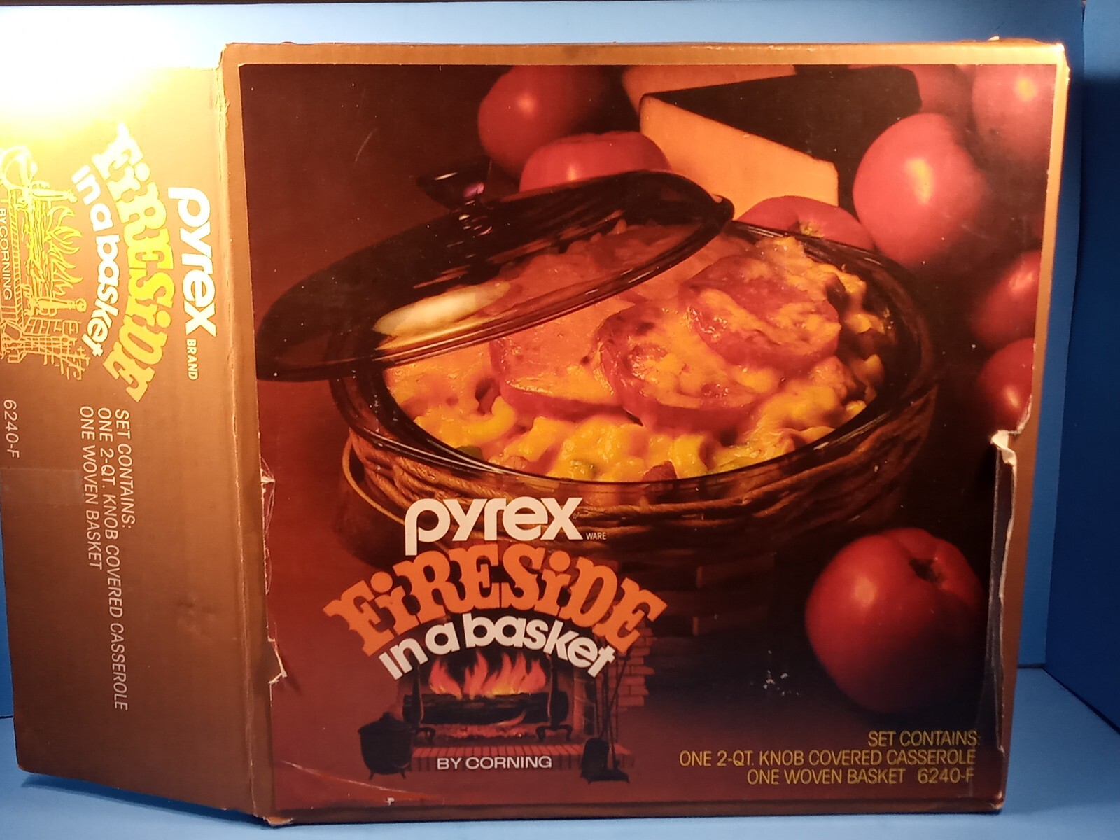 Pyrex Fireside In A Basket 2-QT Cassarole & Woven Basket New Vtg 70’s Corning