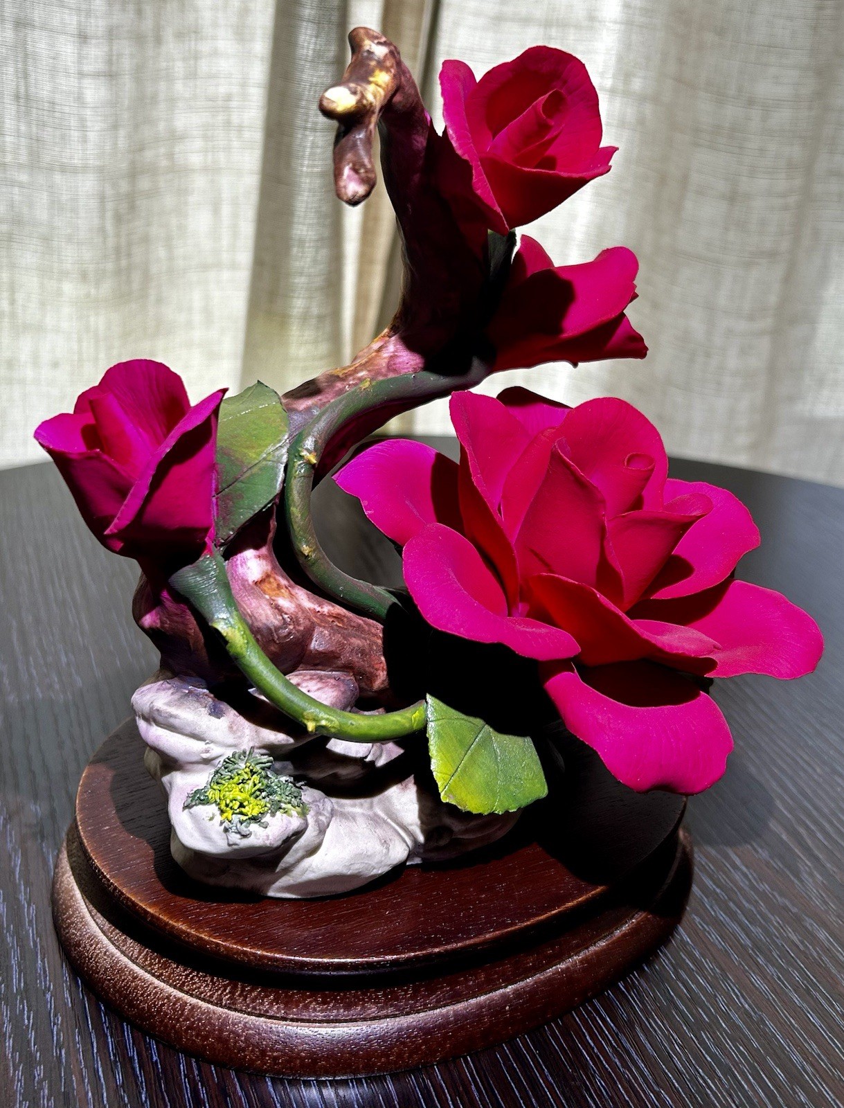 Capodimonte Porcelain Red Roses And Display Base