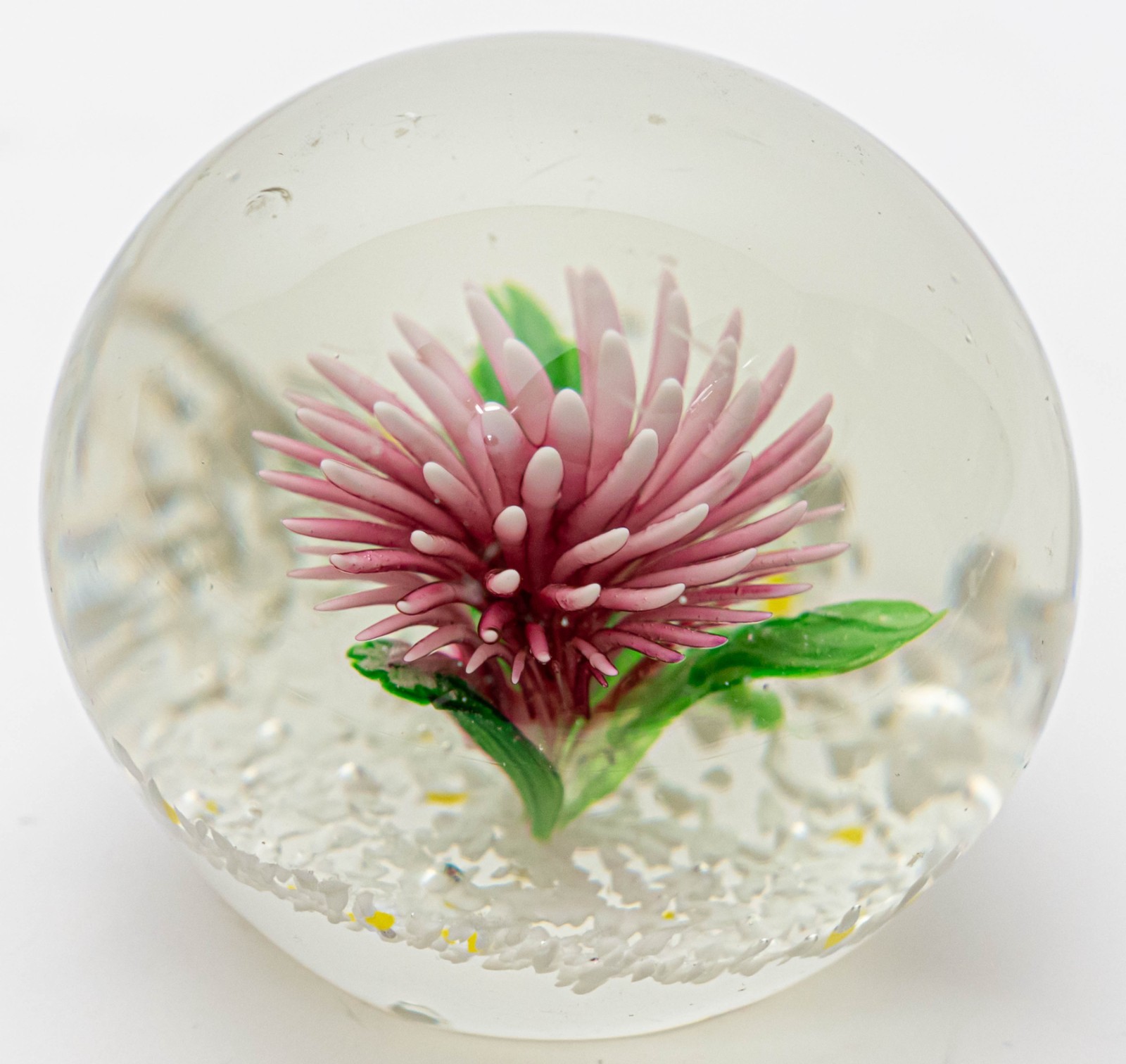 Vtg American Studio Glass Lampworked Floral Paperweight w/ Frogs, c. 1970s–1990s
