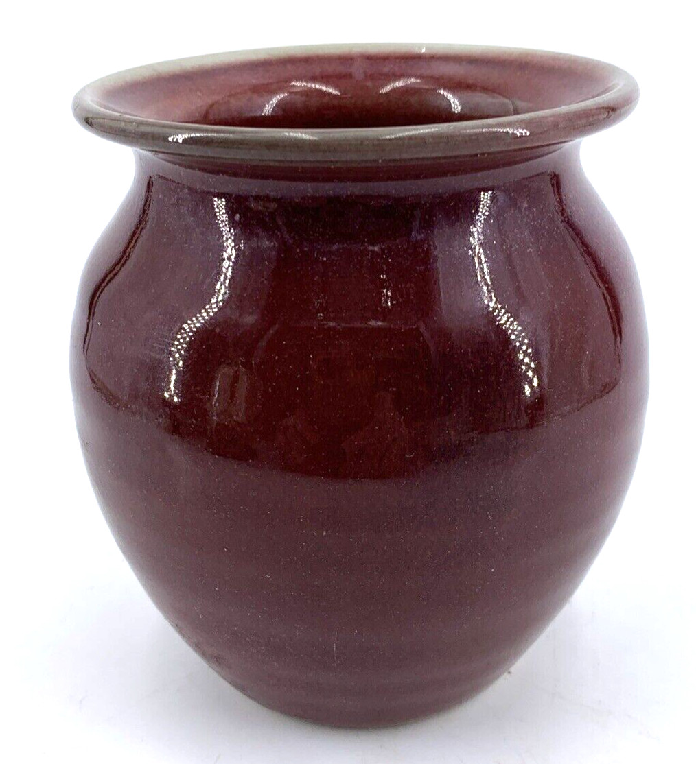 Bruning Studio Art Pottery Vase Burgundy Glaze 4″ Tall Seattle Washington