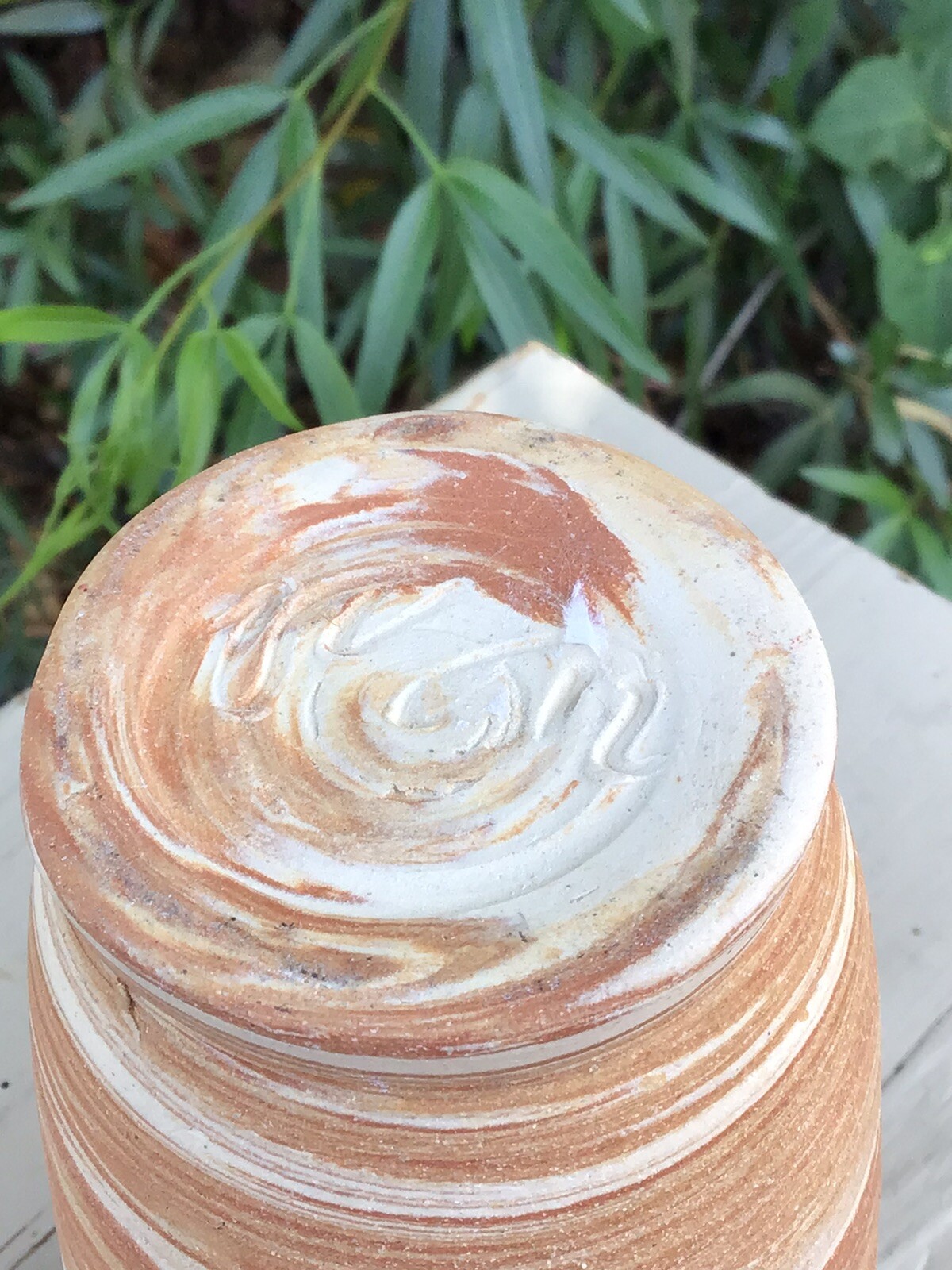 Vintage Vase Handmade Art Pottery Brown/Cream Swirl Pattern Signed 5.75”H