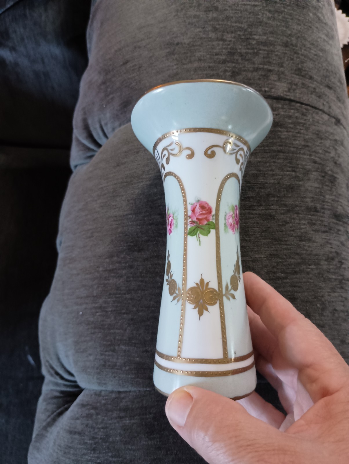 Orchid Designs fine porcelain ROSE pattern Made in England Hand Painted BLUE/GOL
