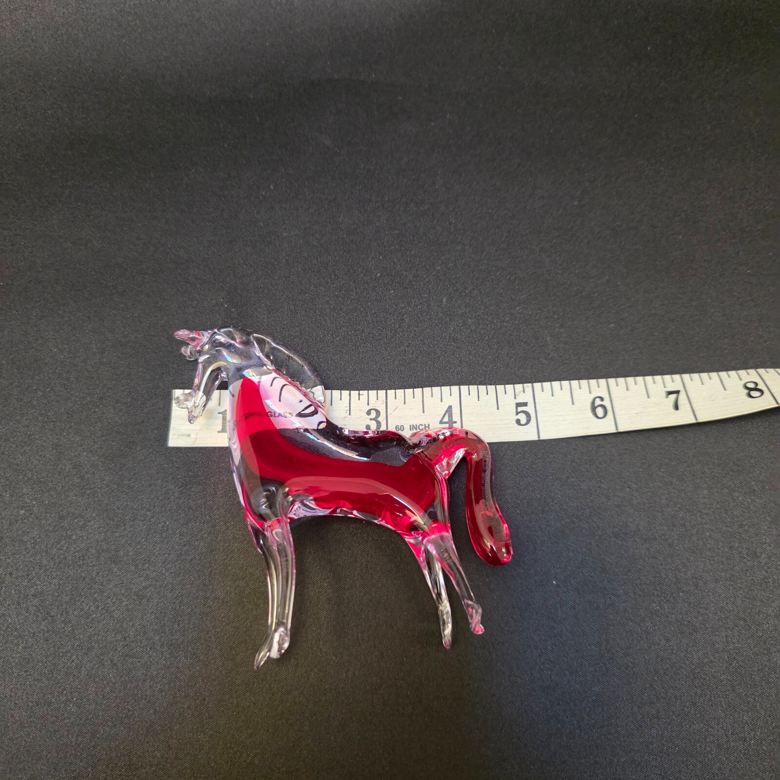 Murano Figure Horse Hand Blown Clear Glass red Stripe 5 inches Vintage