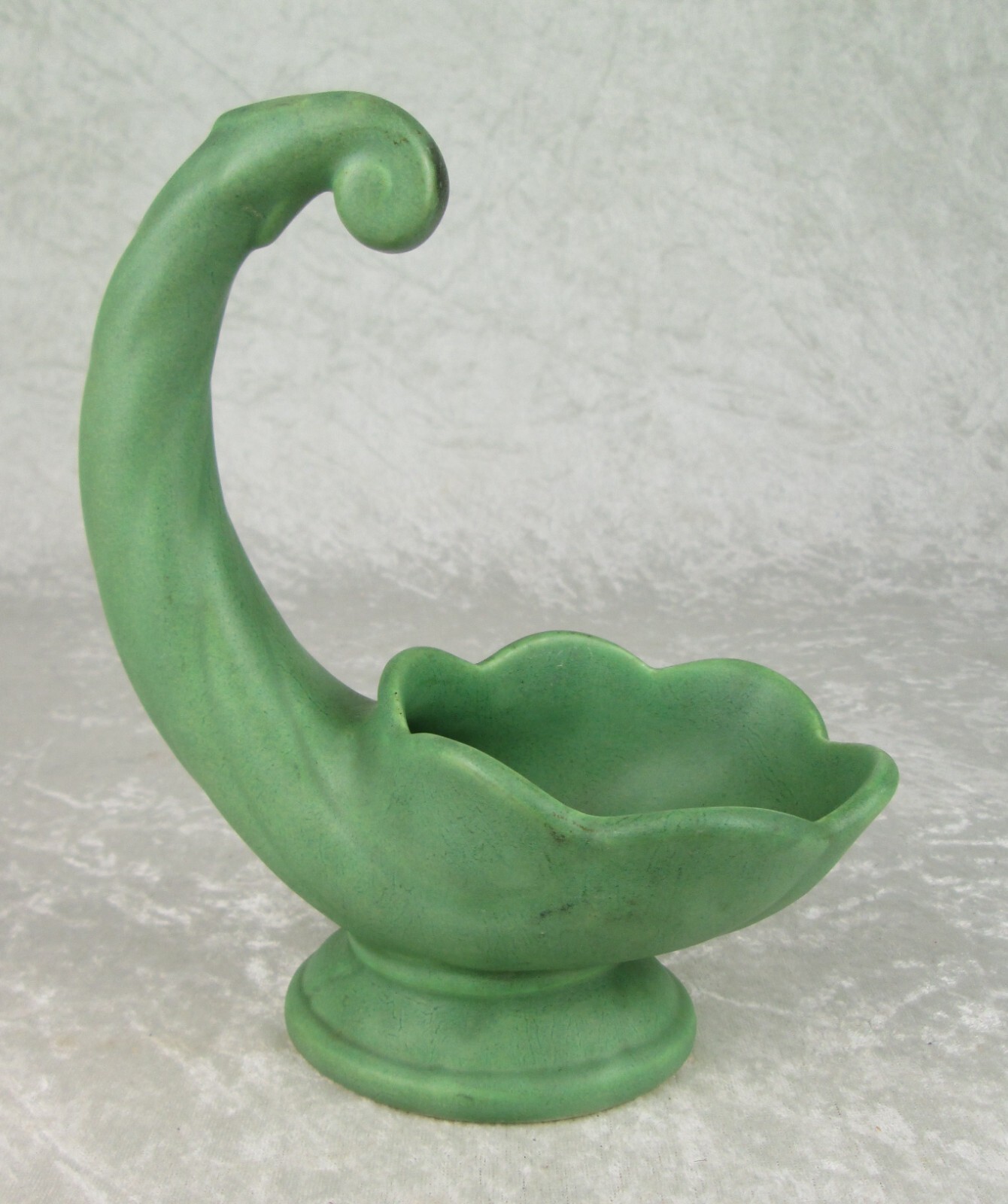 Monmouth Pottery Cornucoppia Vase Candle Holder Matte Green Glaze 7-3/4in Tall