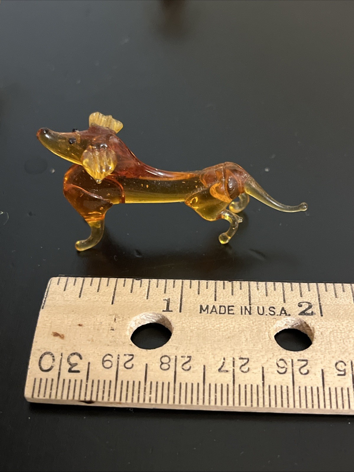 Vintage Hand Blown Amber Glass Figurines Dachshund Weiner Dog