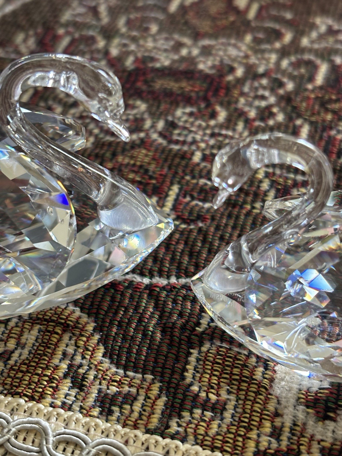 Swarovski Crystals Swans, Signed.small 2 inch, medium 3 inch.