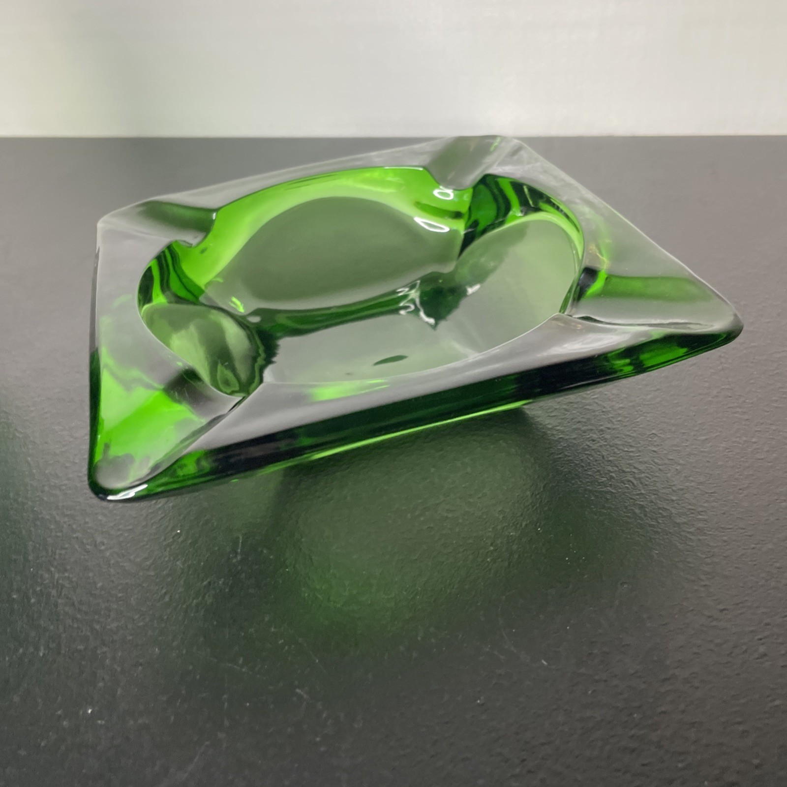 Southern Living Green Clear and Blue Art Glass Vase And Ash Tray Set Of 2