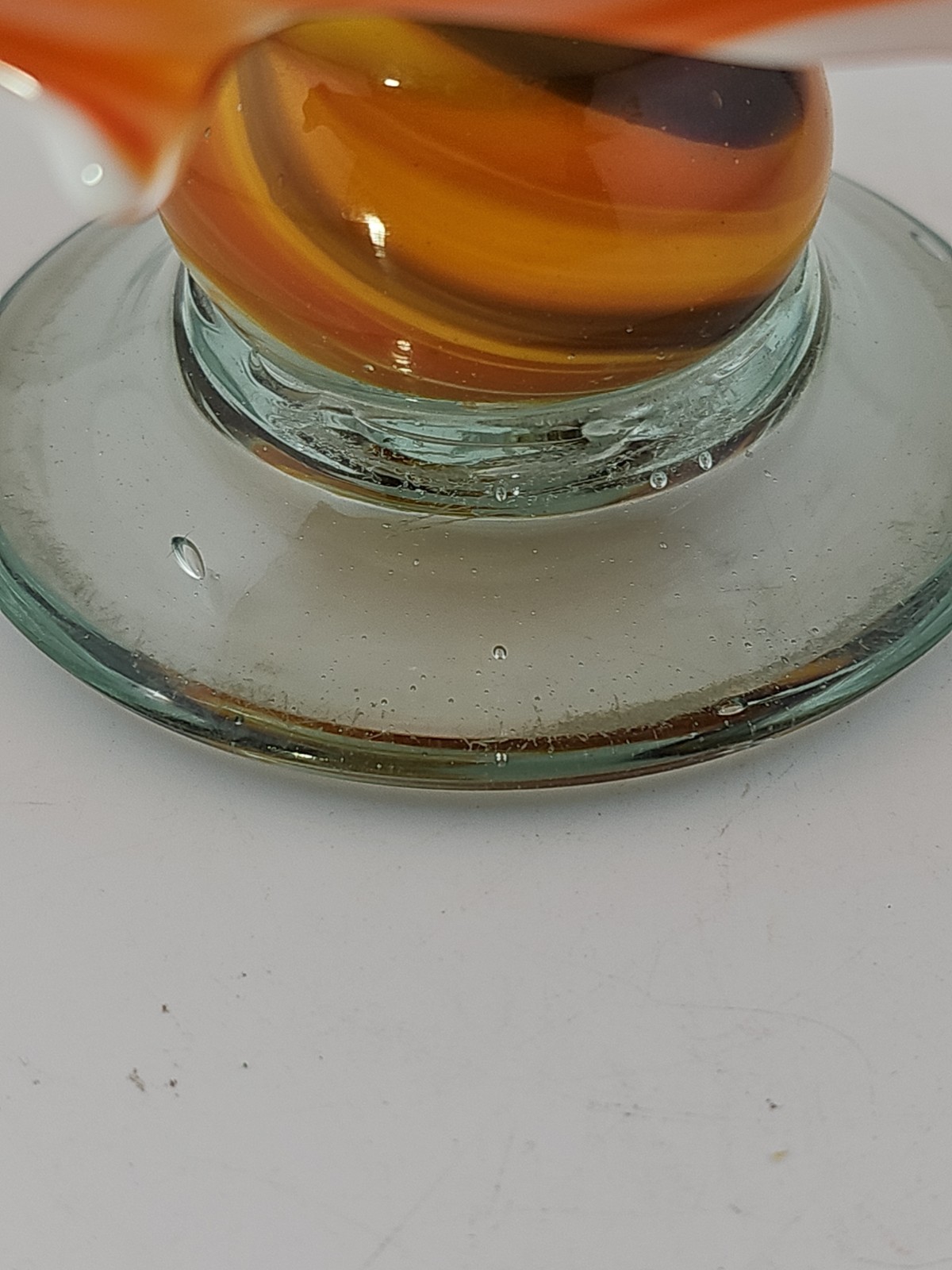Vintage Hand Blown Stretched Art Glass Basket Vase Yellow, White, Brown, Orange