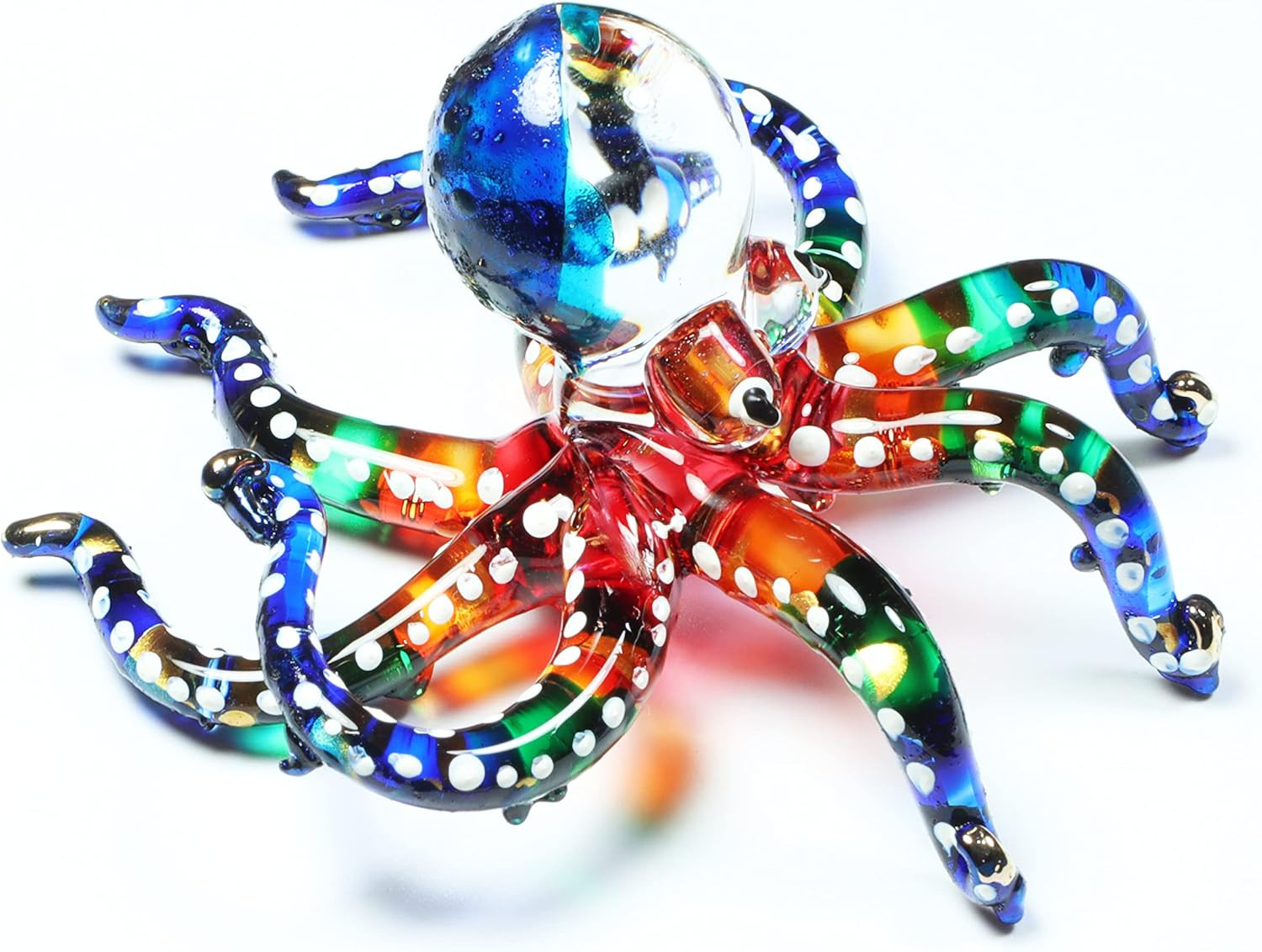 3″ White Dot Multicolor Octopus Artistic Blown Glass Figurine Premium Hand-Blown