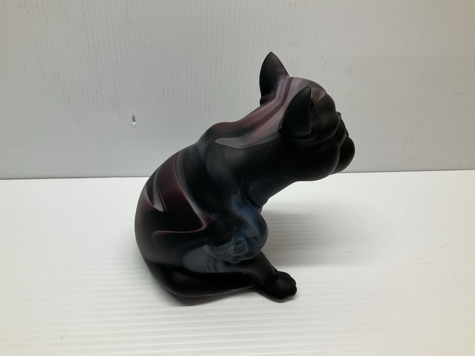 Mosser Glass Black & Purple Slag Glass Bulldog Doorstop 7” – READ