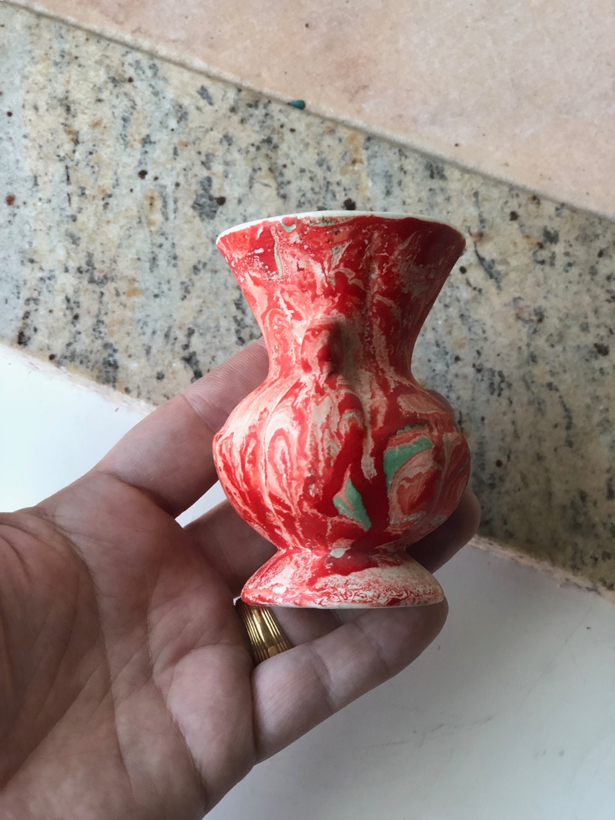 Morton Art Pottery Miniature Vase End of Day Vintage 1930s Scarlet Swirl Pattern