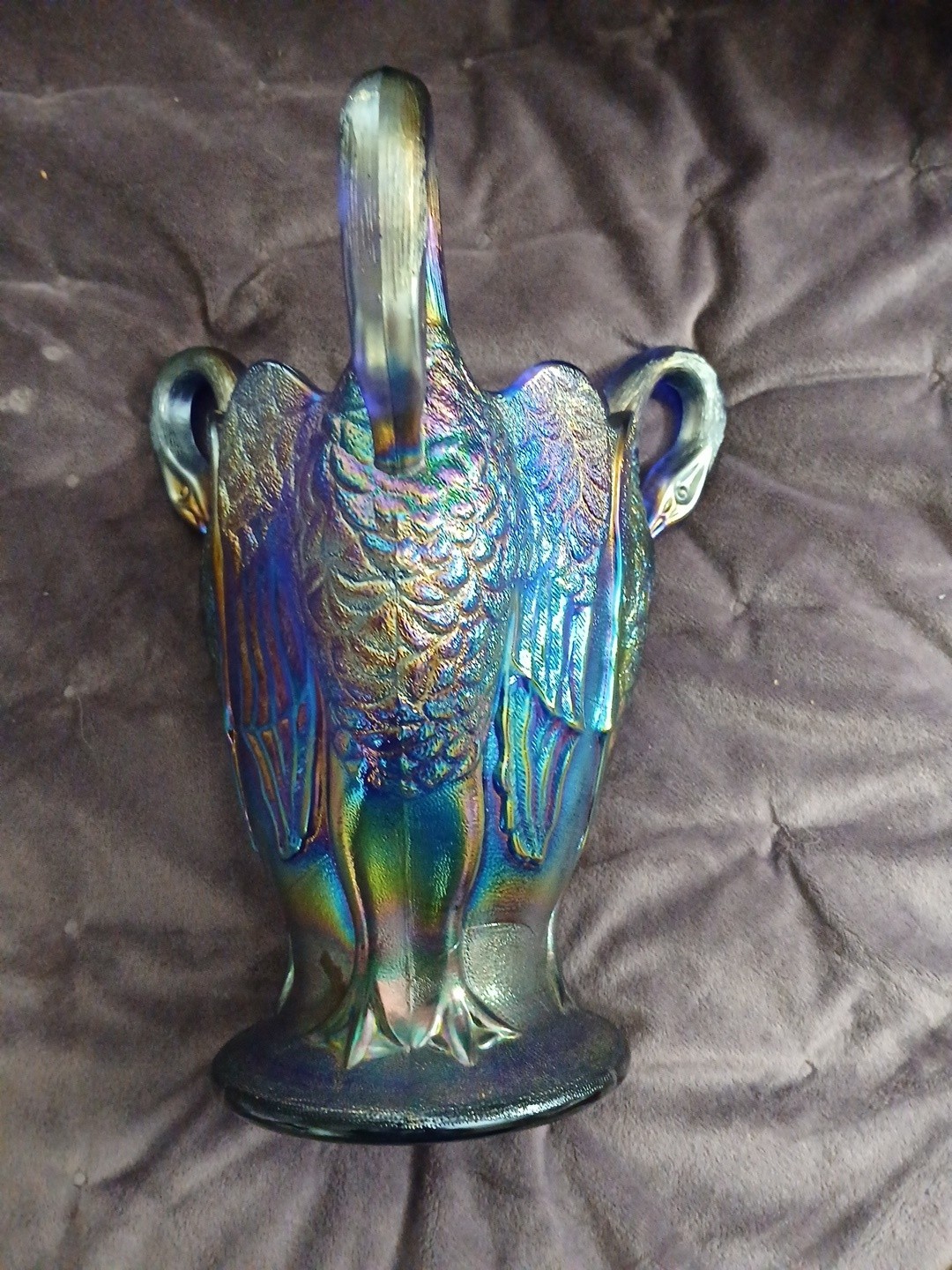 Stunning Vintage Imperial Glass Aurora Jewels Cobalt Carnival Swan Glass Vase
