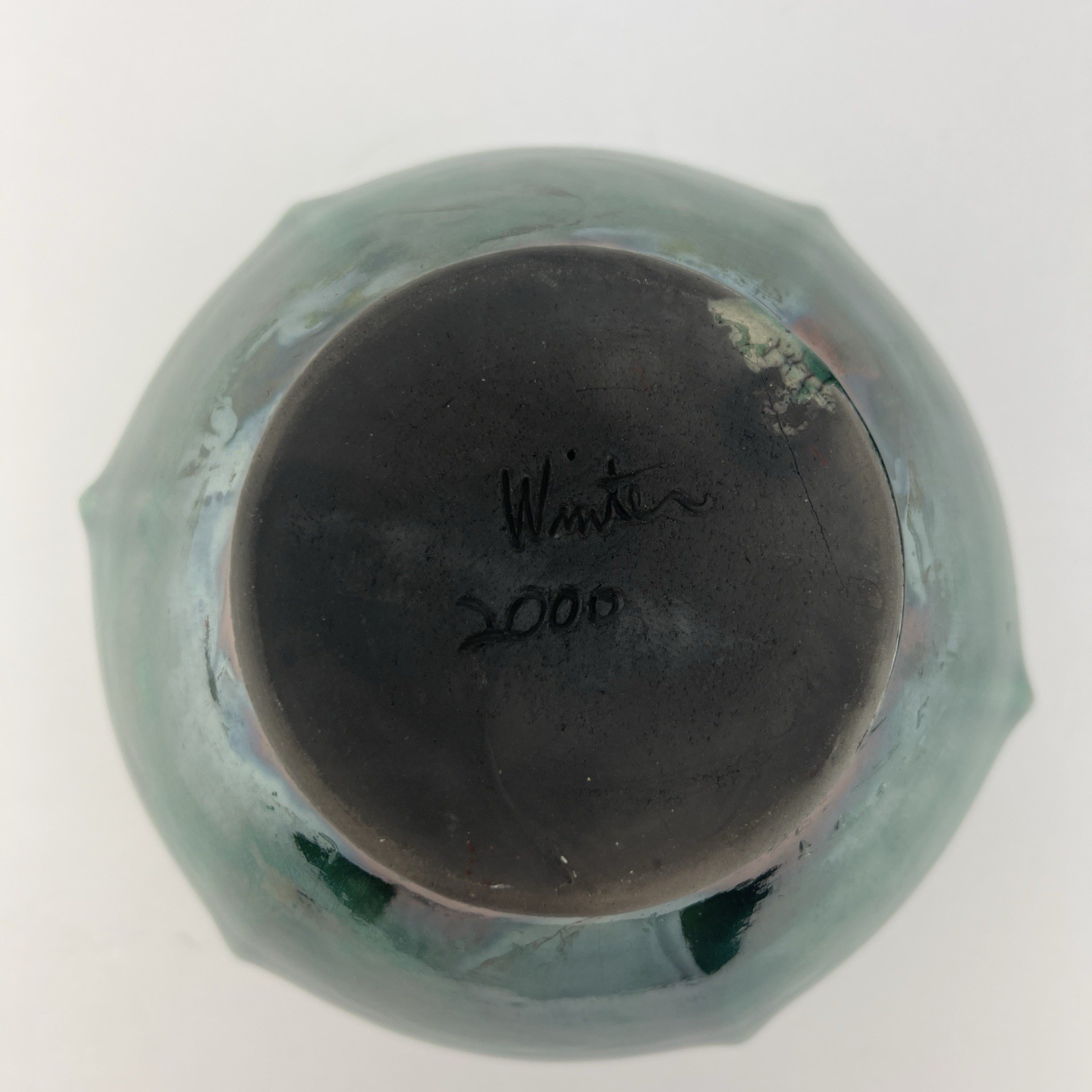 Vintage Joe Winter Raku Vase Teal Blue z3q